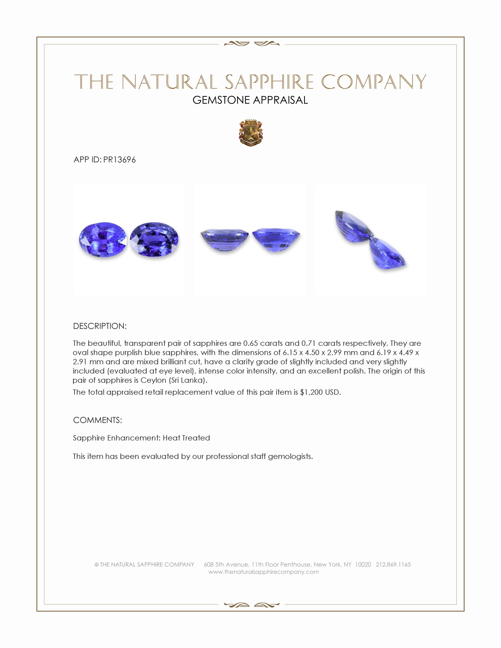 1.36 Ct.Tw. Purplish Blue Sapphire Pair from Ceylon (Sri Lanka)