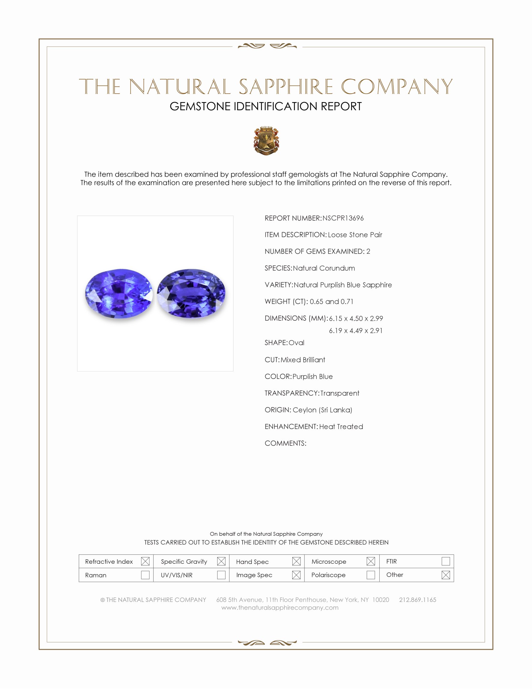 1.36 Ct.Tw. Purplish Blue Sapphire Pair from Ceylon (Sri Lanka)