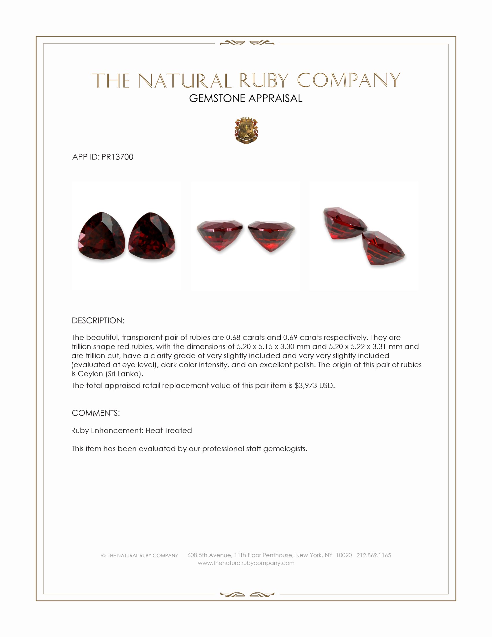 1.37 Ct.Tw. Ruby Pair from Ceylon (Sri Lanka)