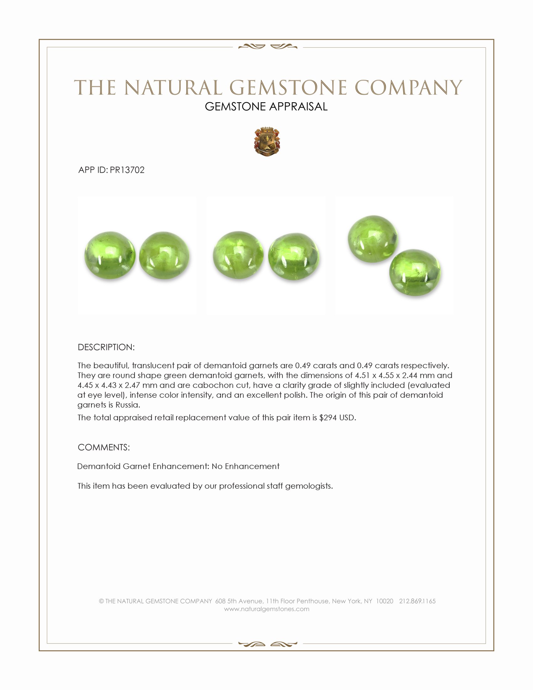 0.98 Ct.Tw. Cabochon Demantoid Garnet Pair from Russia