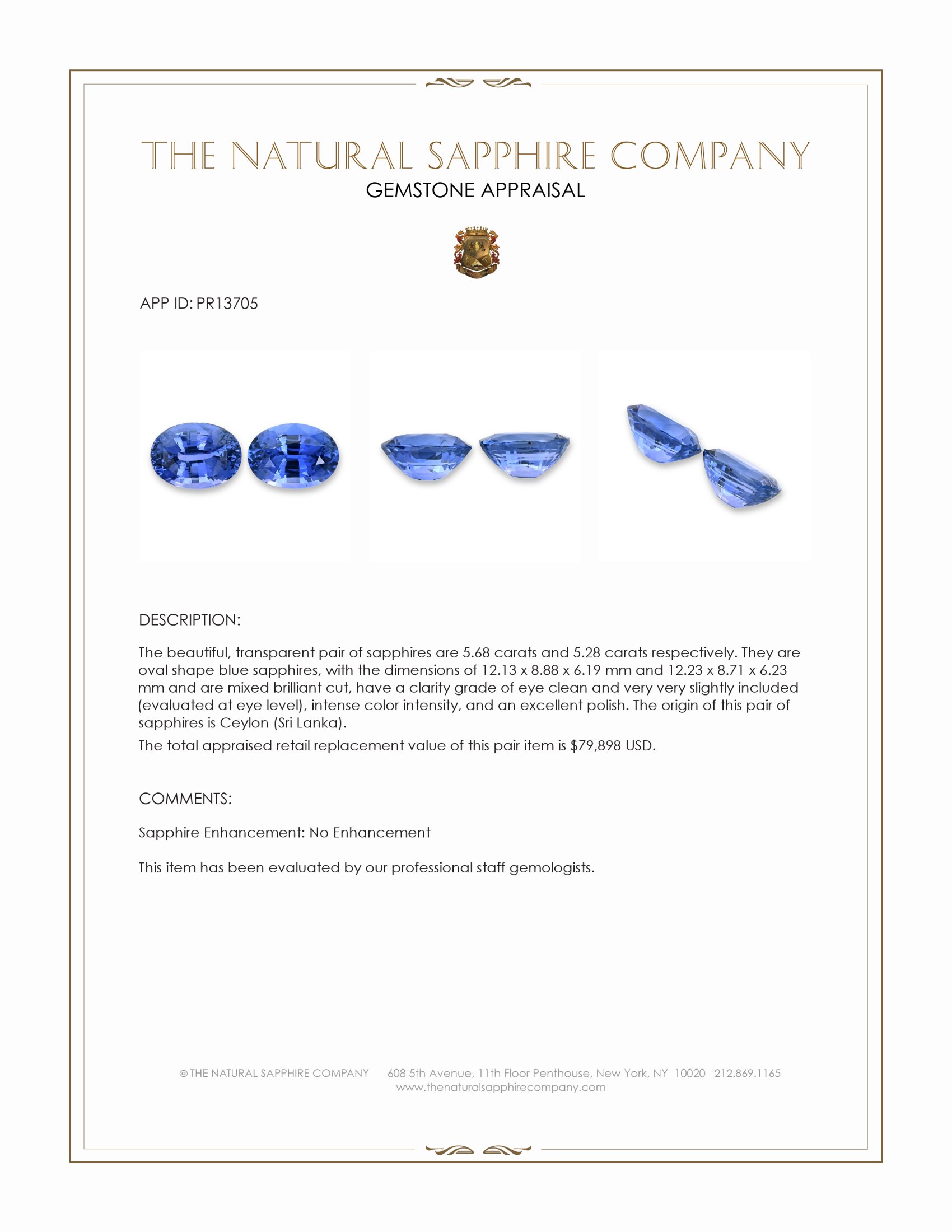 10.96 Ct.Tw. Blue Sapphire Pair from Ceylon (Sri Lanka)