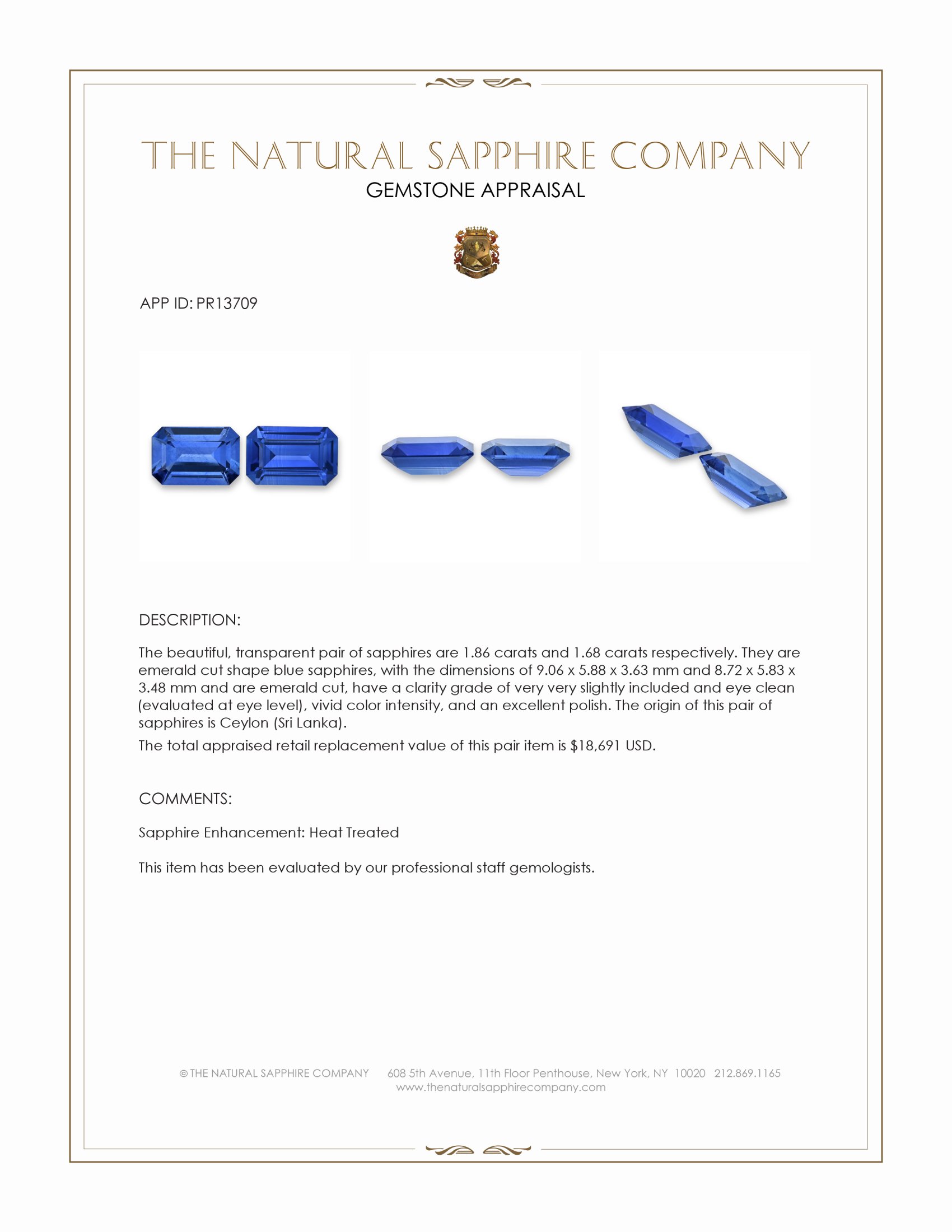 3.54 Ct.Tw. Blue Sapphire Pair from Ceylon (Sri Lanka)
