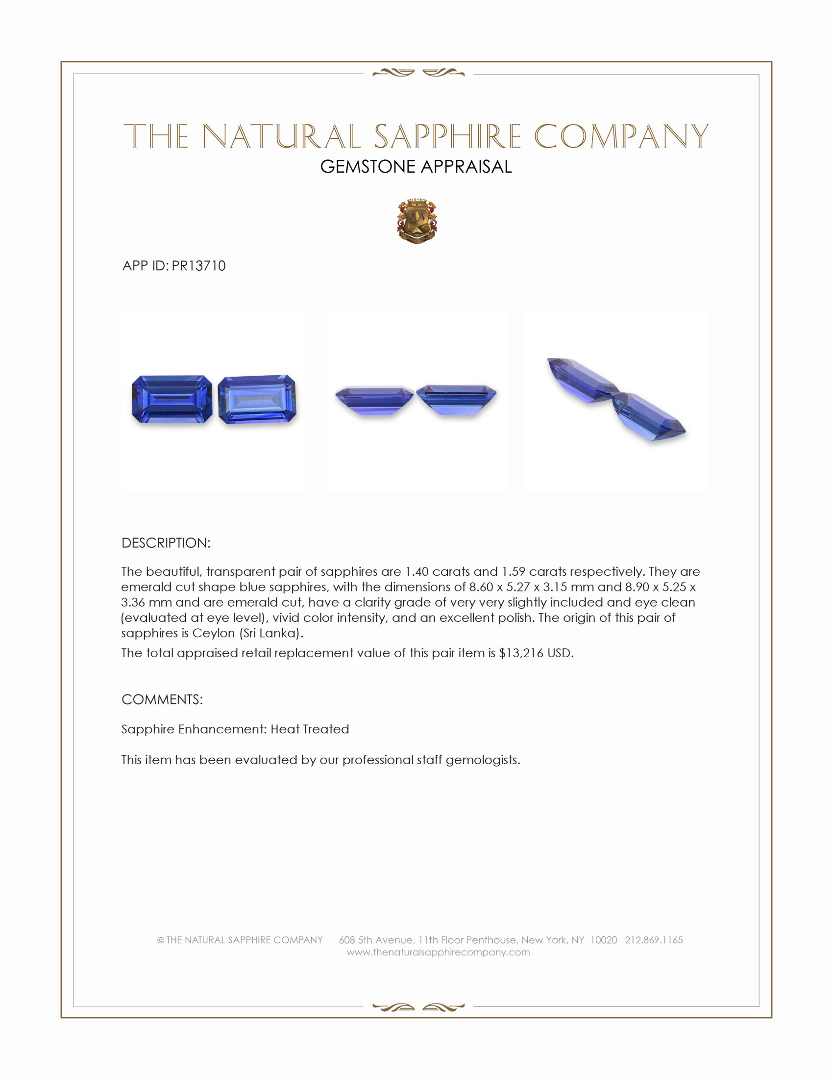 2.99 Ct.Tw. Blue Sapphire Pair from Ceylon (Sri Lanka)
