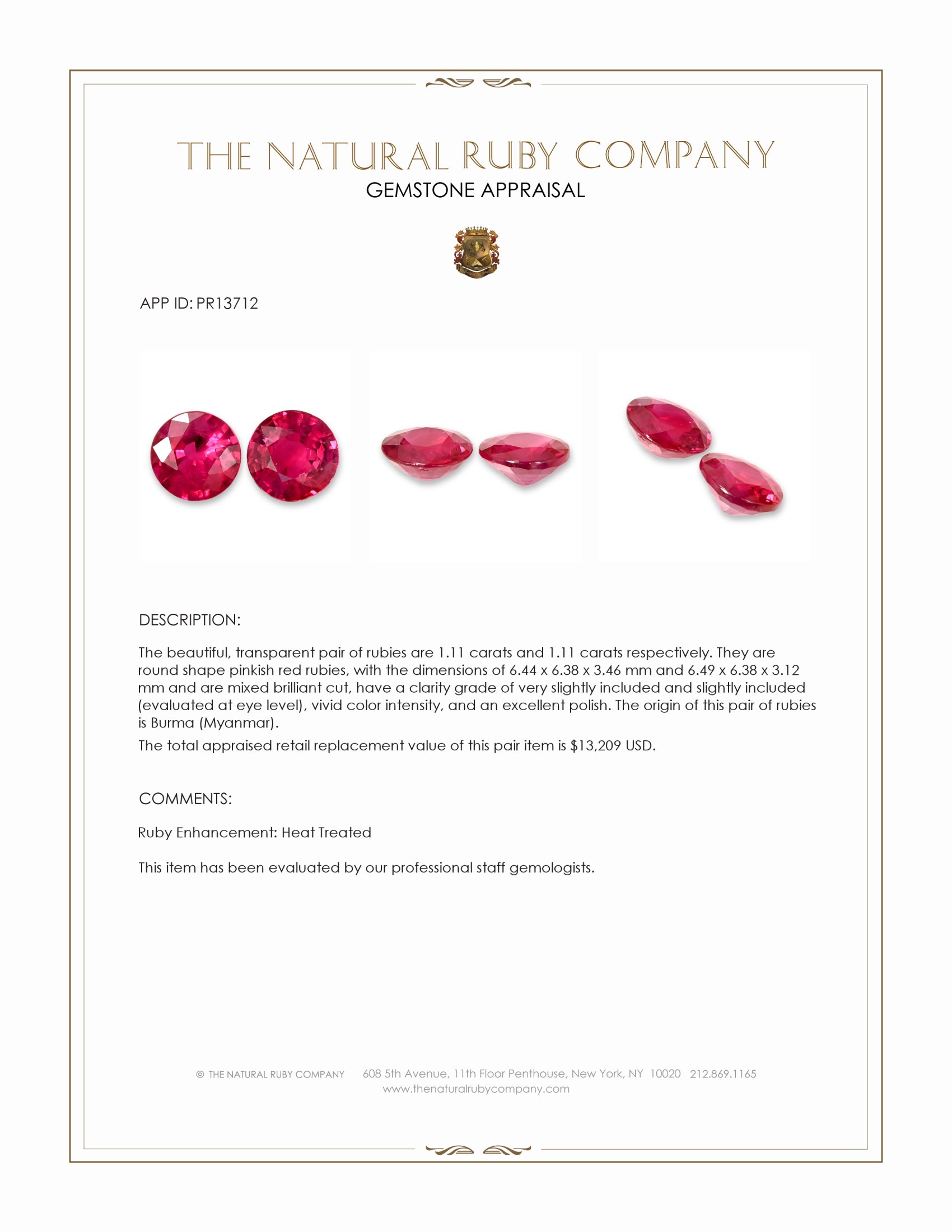 2.22 Ct.Tw. Pinkish Red Ruby Pair from Burma (Myanmar)