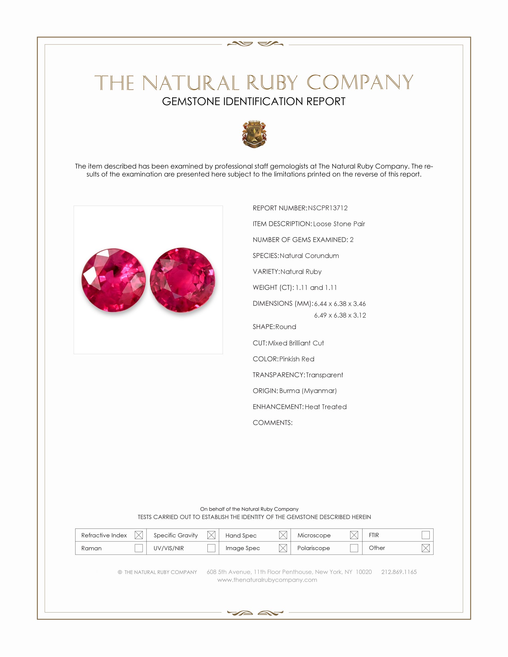 2.22 Ct.Tw. Pinkish Red Ruby Pair from Burma (Myanmar)