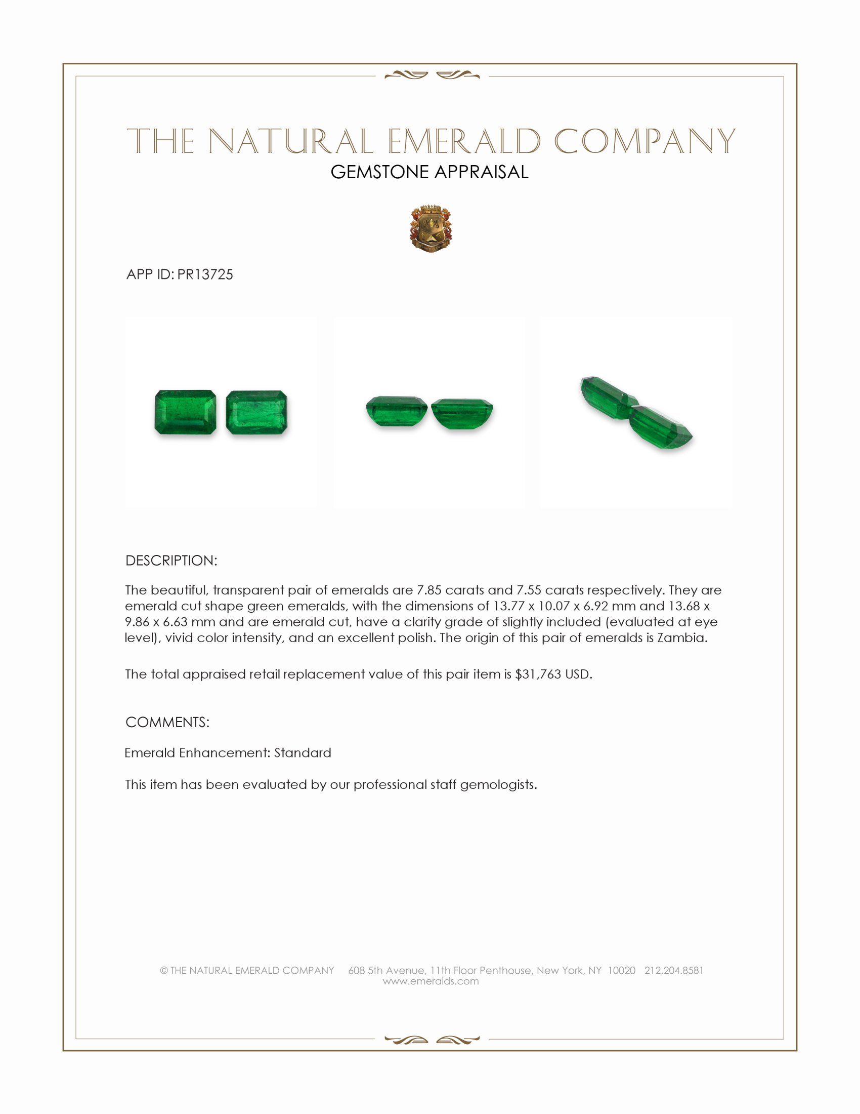 15.40 Ct.Tw. Emerald Pair from Zambia