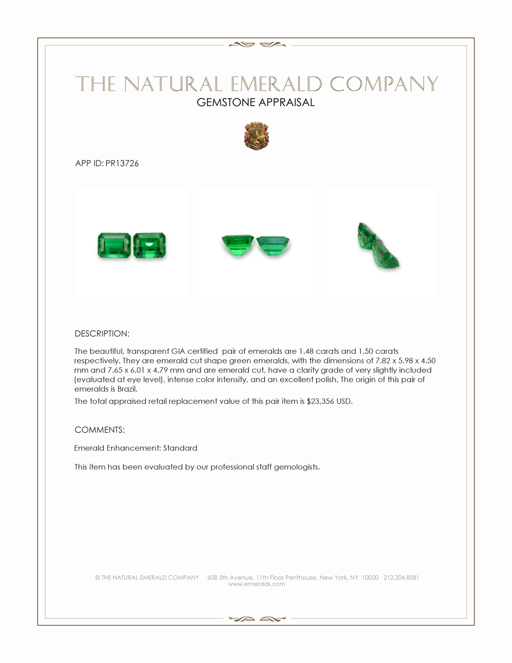 2.98 Ct.Tw. Emerald Pair from Brazil