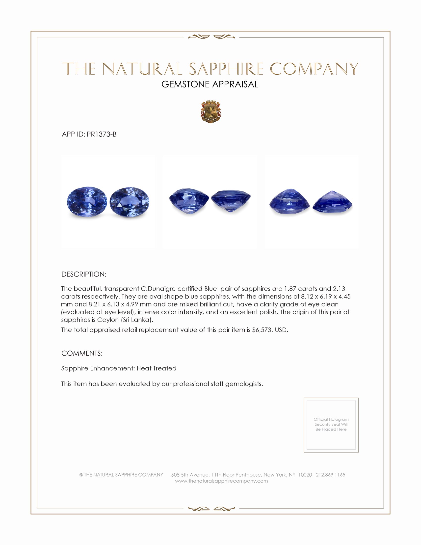4.00 Ct.Tw. Blue Sapphire Pair from Ceylon (Sri Lanka)