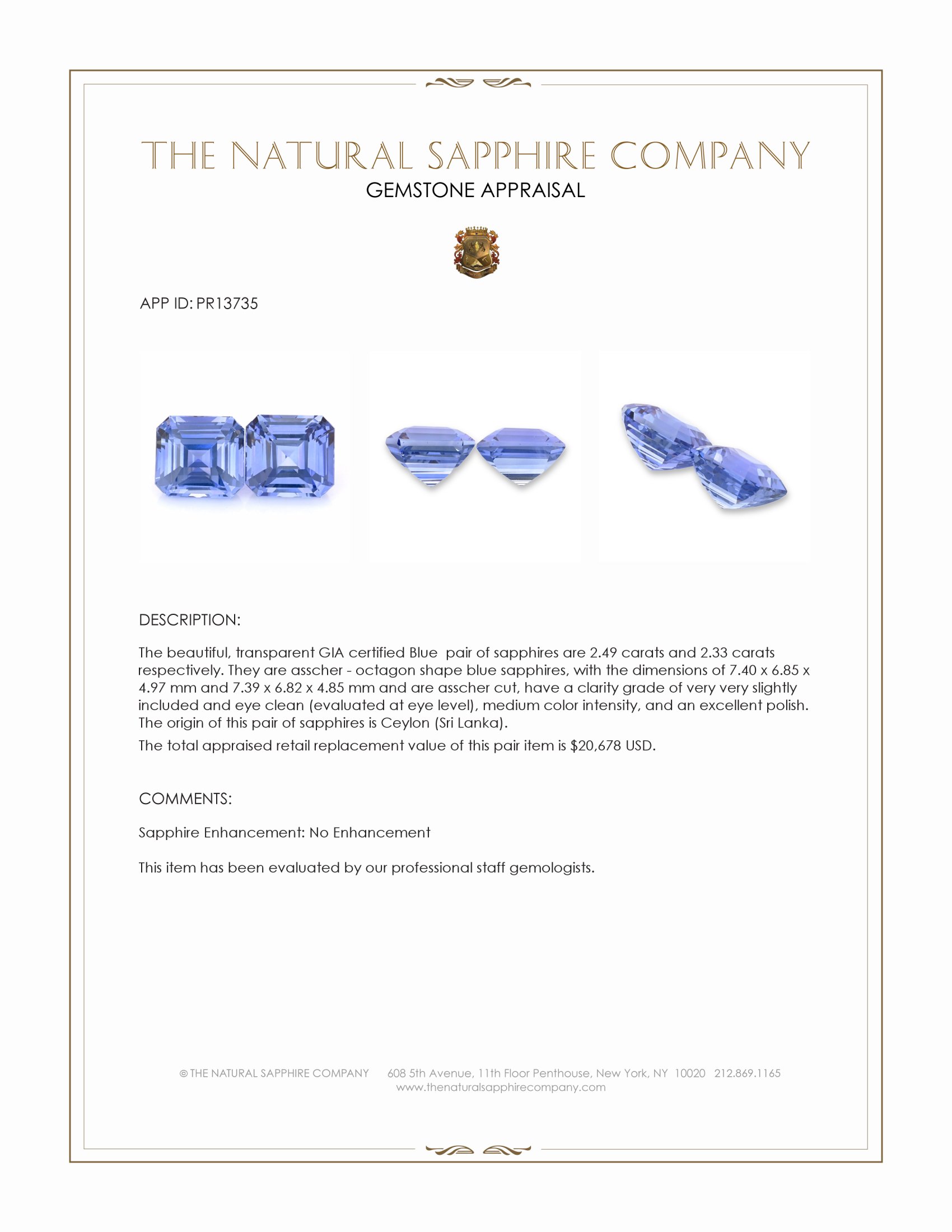 4.82 Ct.Tw. Blue Sapphire Pair from Ceylon (Sri Lanka)