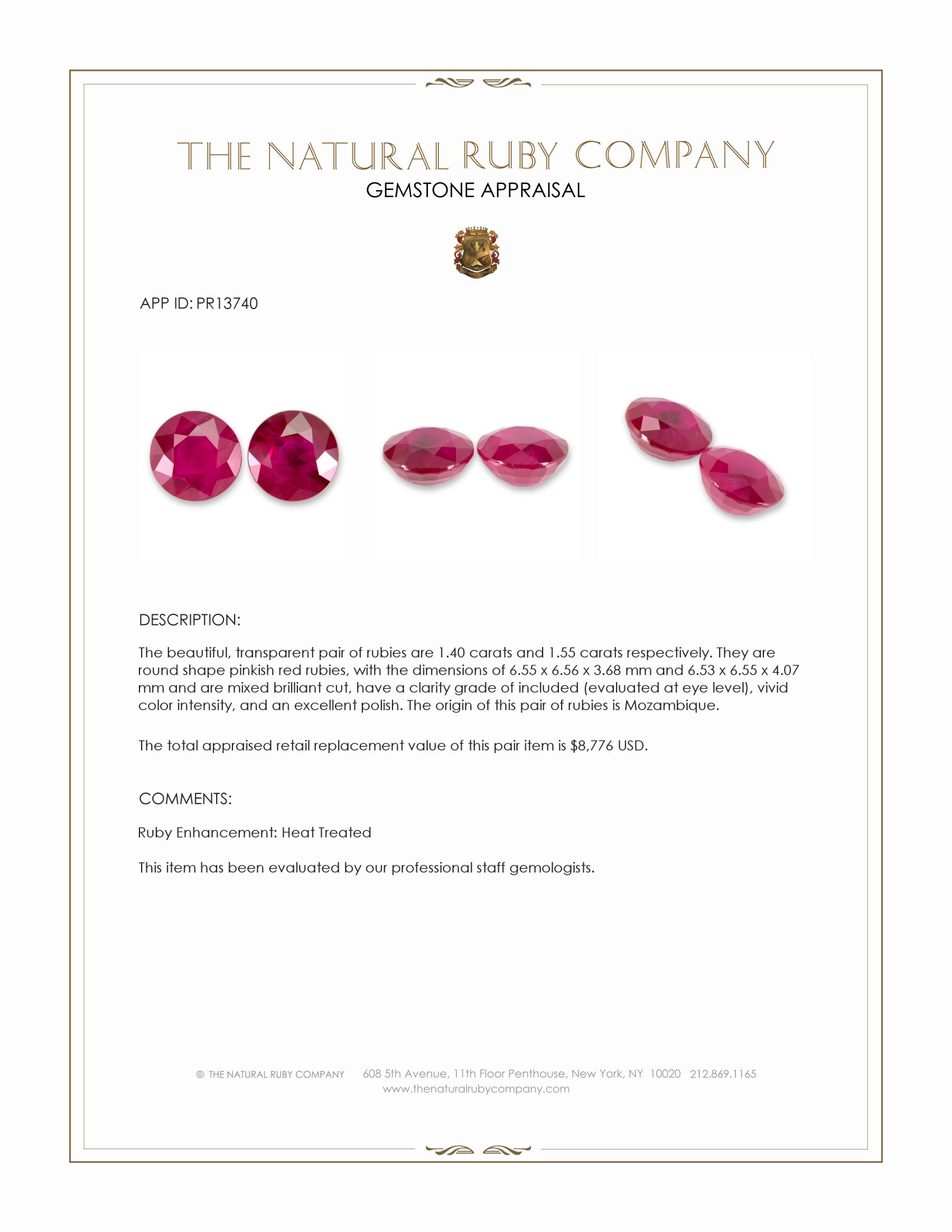 2.95 Ct.Tw. Pinkish Red Ruby Pair from Mozambique