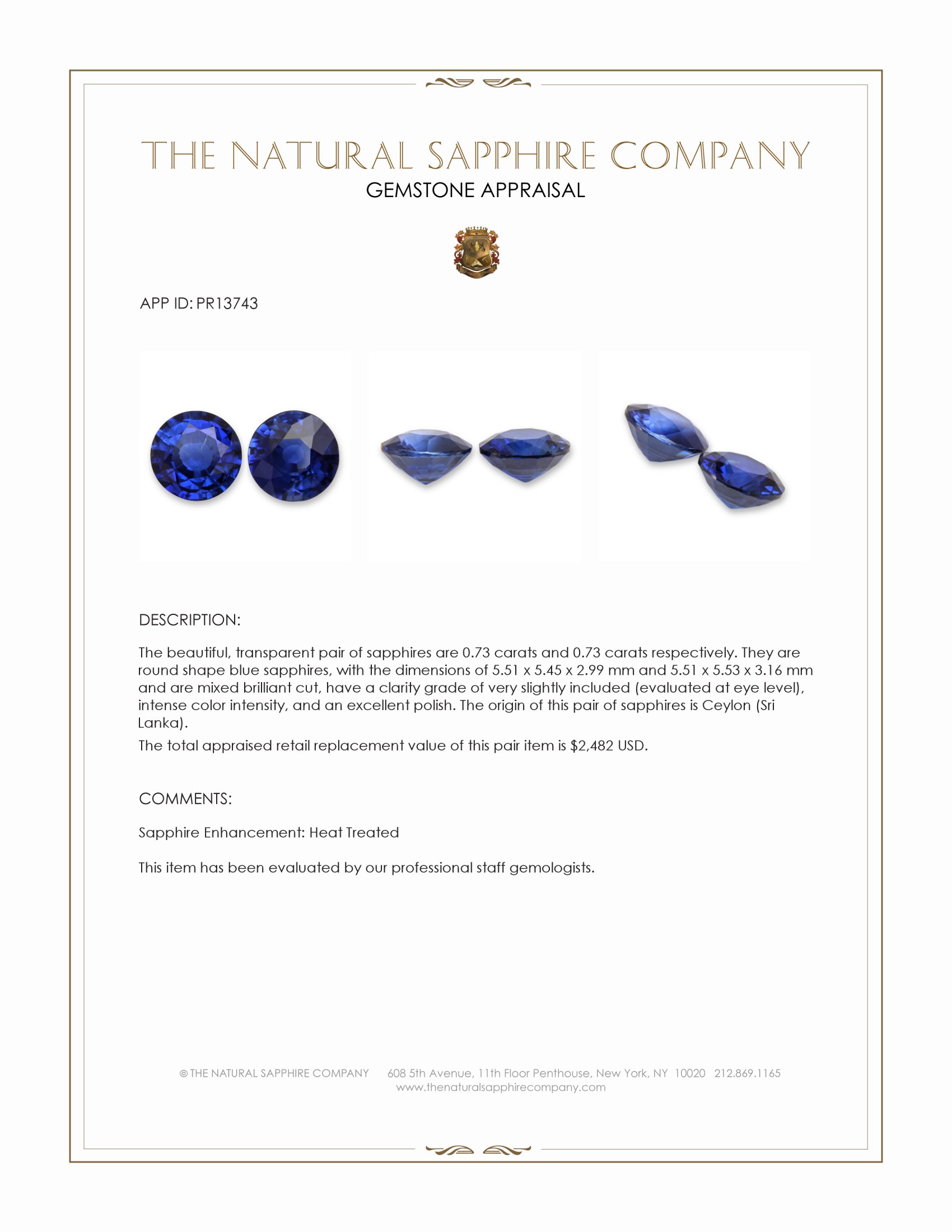 1.46 Ct.Tw. Blue Sapphire Pair from Ceylon (Sri Lanka)