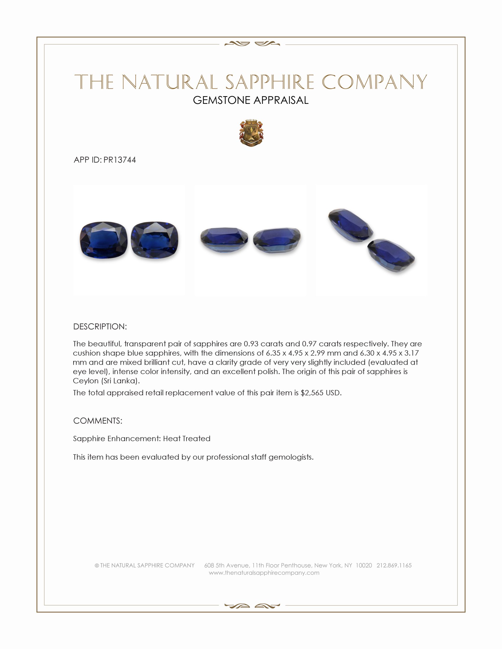 1.90 Ct.Tw. Blue Sapphire Pair from Ceylon (Sri Lanka)