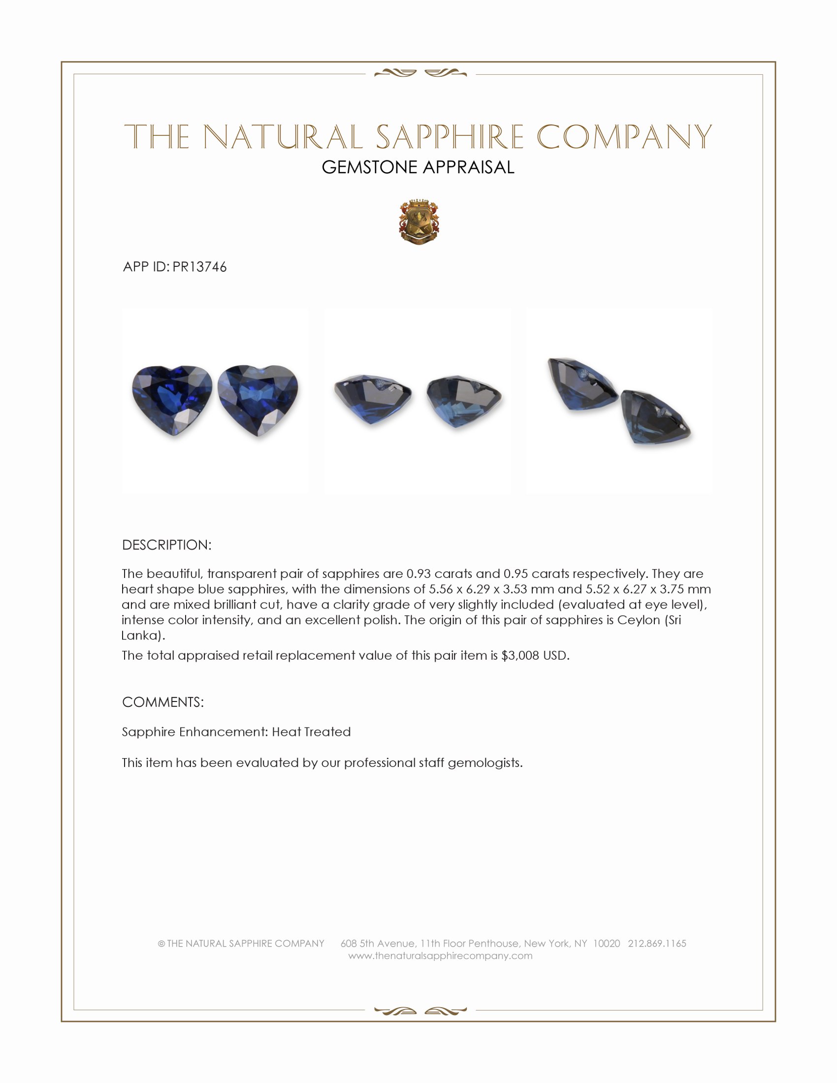 1.88 Ct.Tw. Blue Sapphire Pair from Ceylon (Sri Lanka)