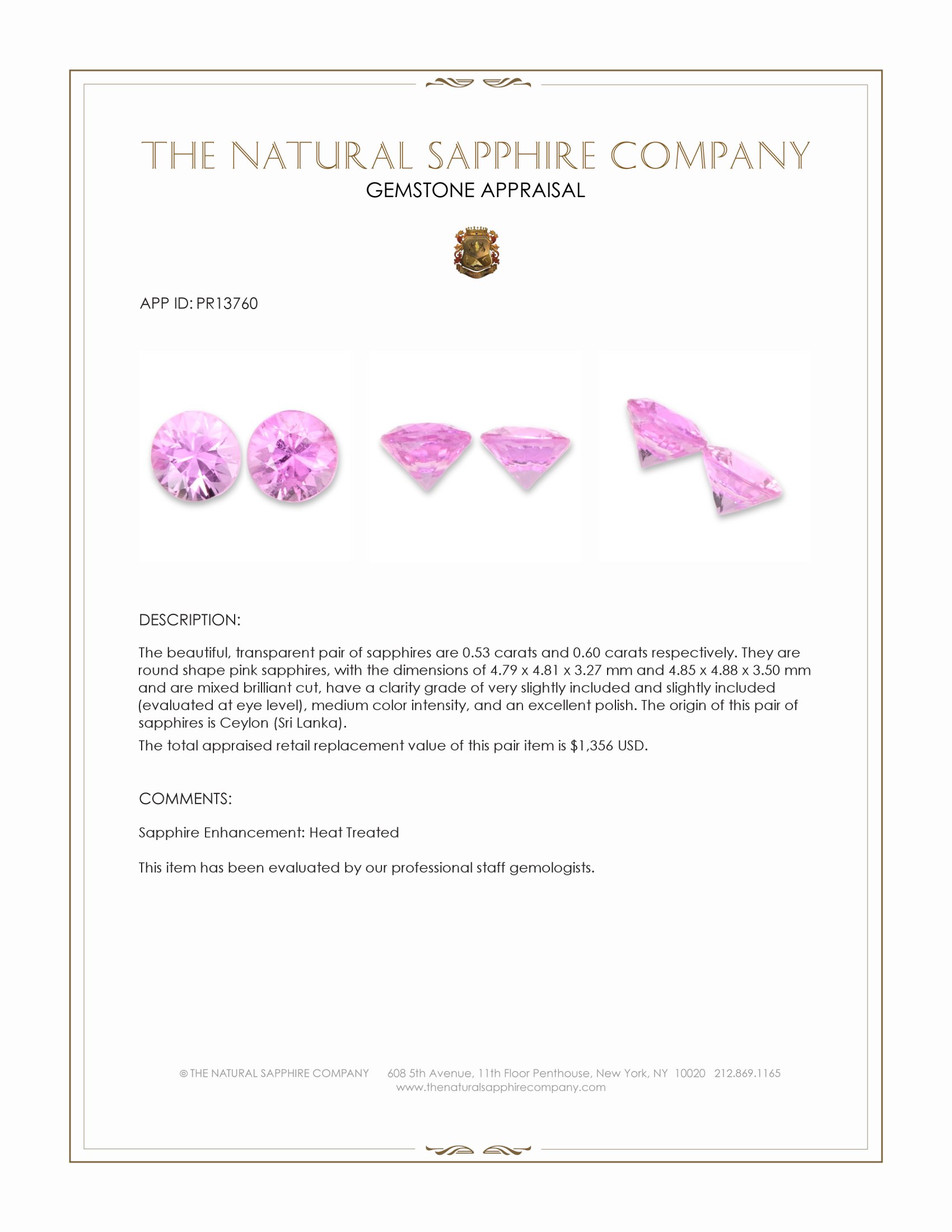 1.13 Ct.Tw. Pink Sapphire Pair from Ceylon (Sri Lanka)
