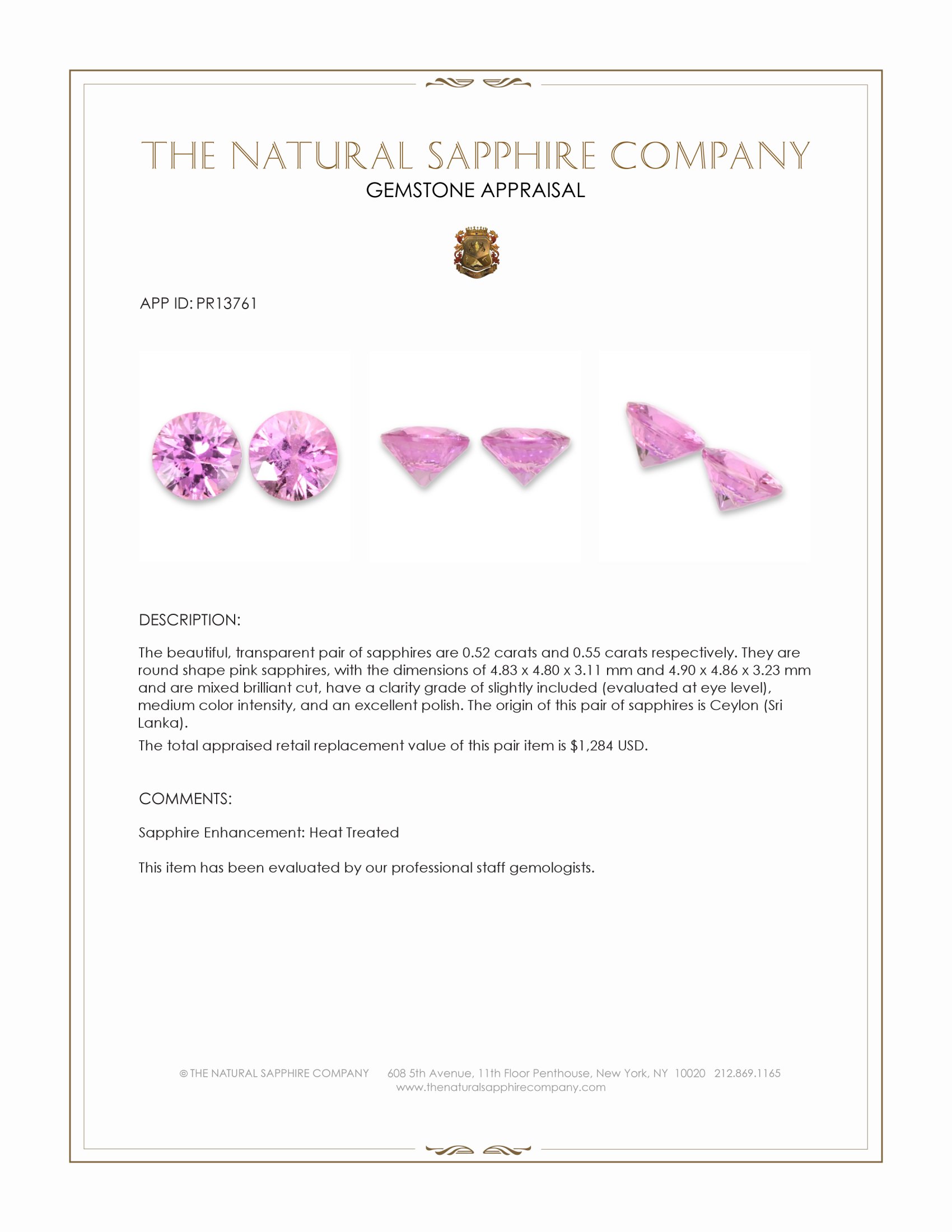 1.07 Ct.Tw. Pink Sapphire Pair from Ceylon (Sri Lanka)