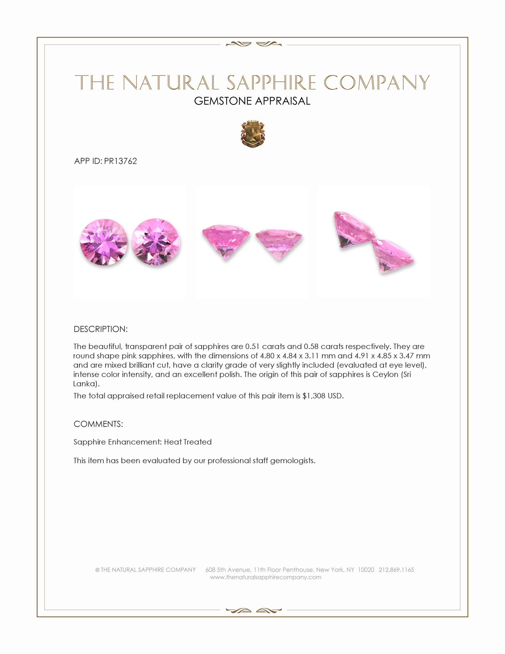 1.09 Ct.Tw. Pink Sapphire Pair from Ceylon (Sri Lanka)