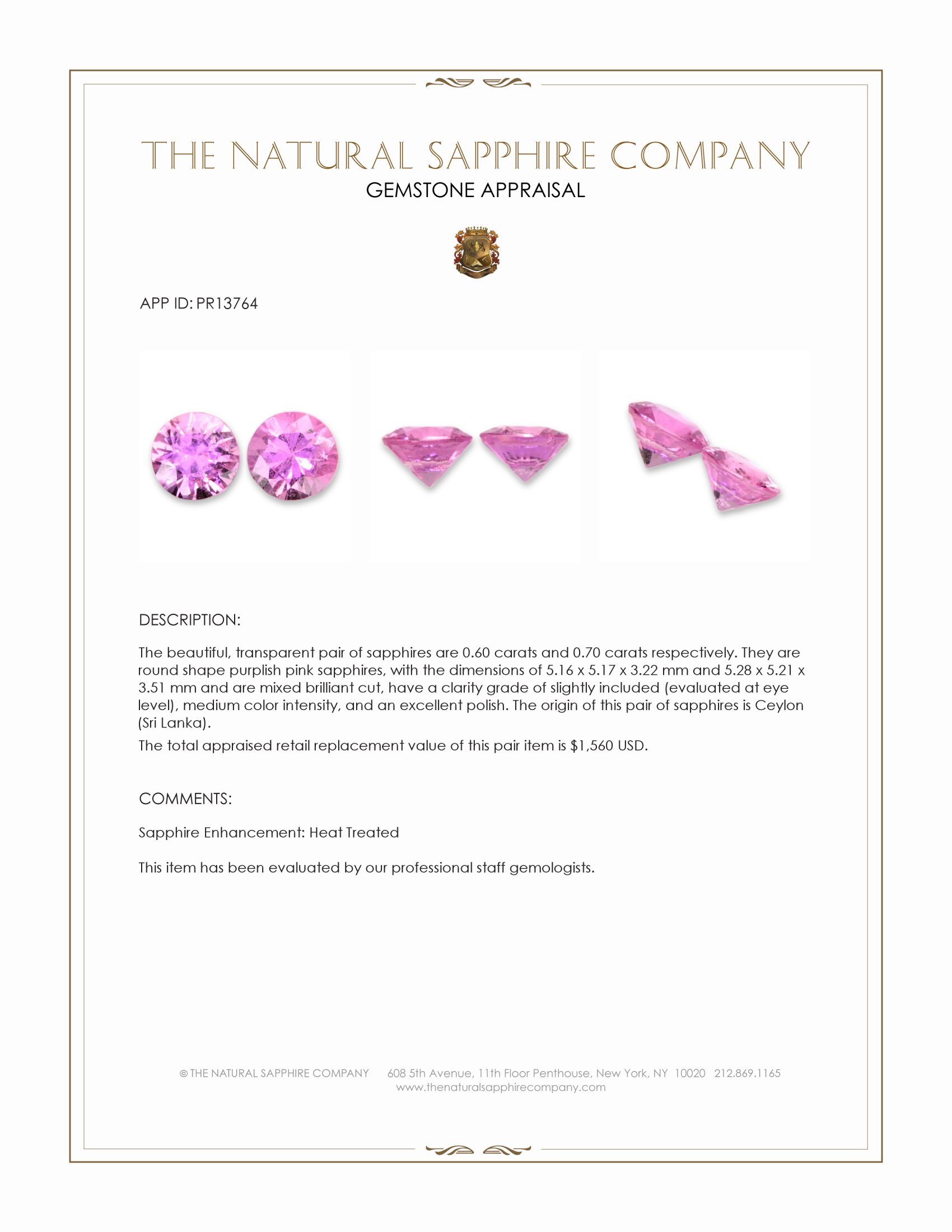1.30 Ct.Tw. Purplish Pink Sapphire Pair from Ceylon (Sri Lanka)
