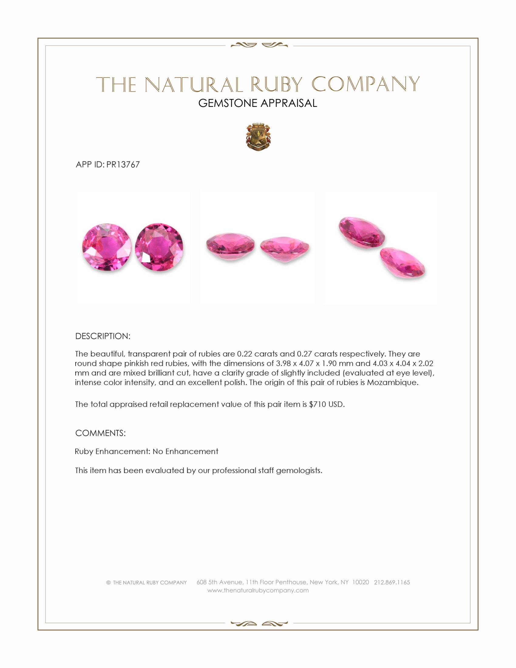 0.49 Ct.Tw. Pinkish Red Ruby Pair from Mozambique