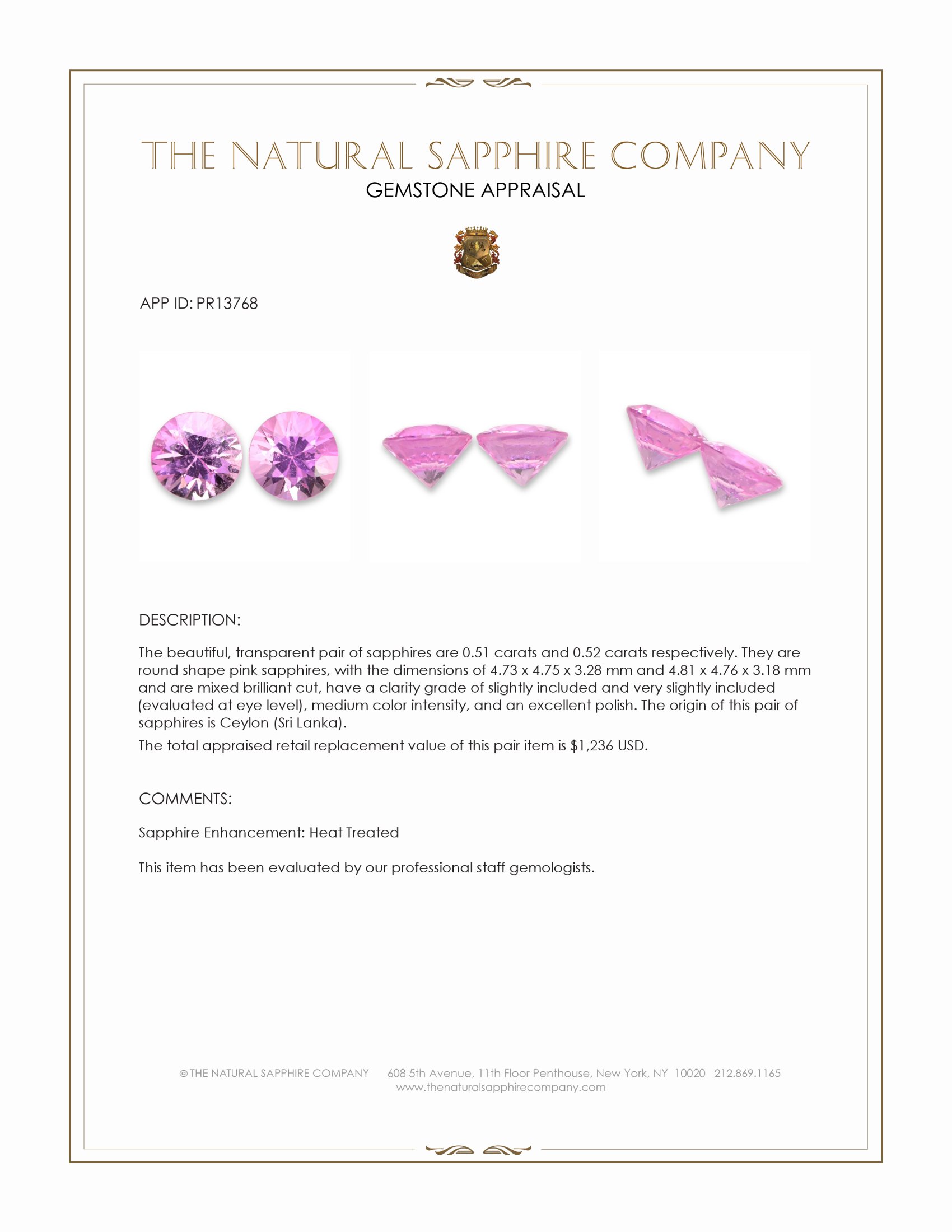 1.03 Ct.Tw. Pink Sapphire Pair from Ceylon (Sri Lanka)