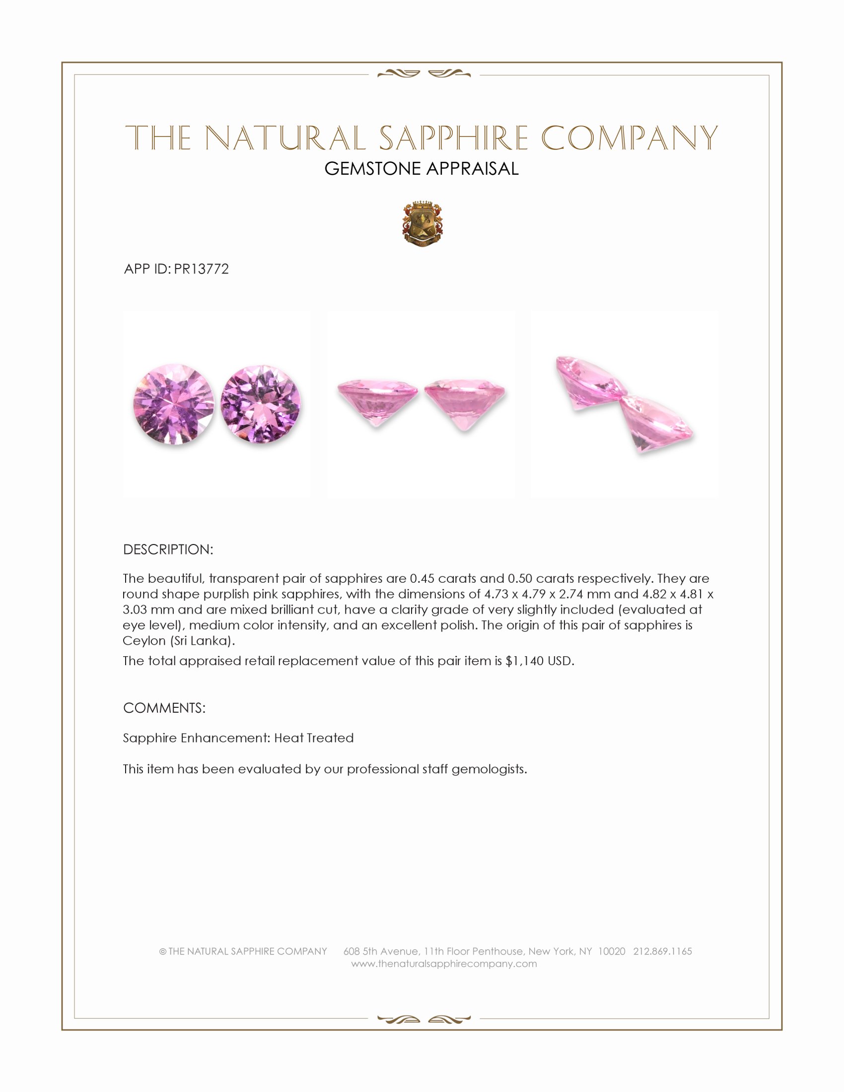 0.95 Ct.Tw. Purplish Pink Sapphire Pair from Ceylon (Sri Lanka)