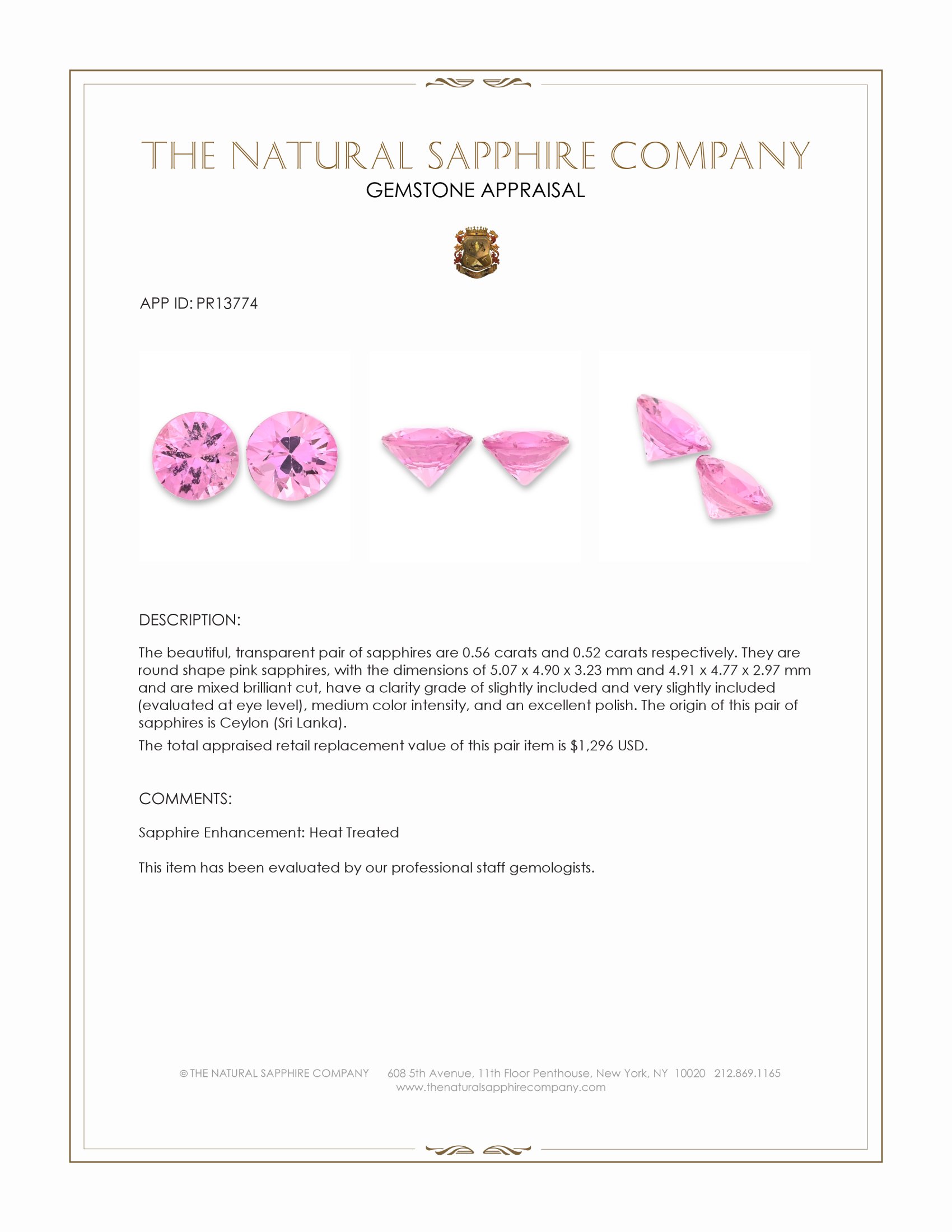 1.08 Ct.Tw. Pink Sapphire Pair from Ceylon (Sri Lanka)