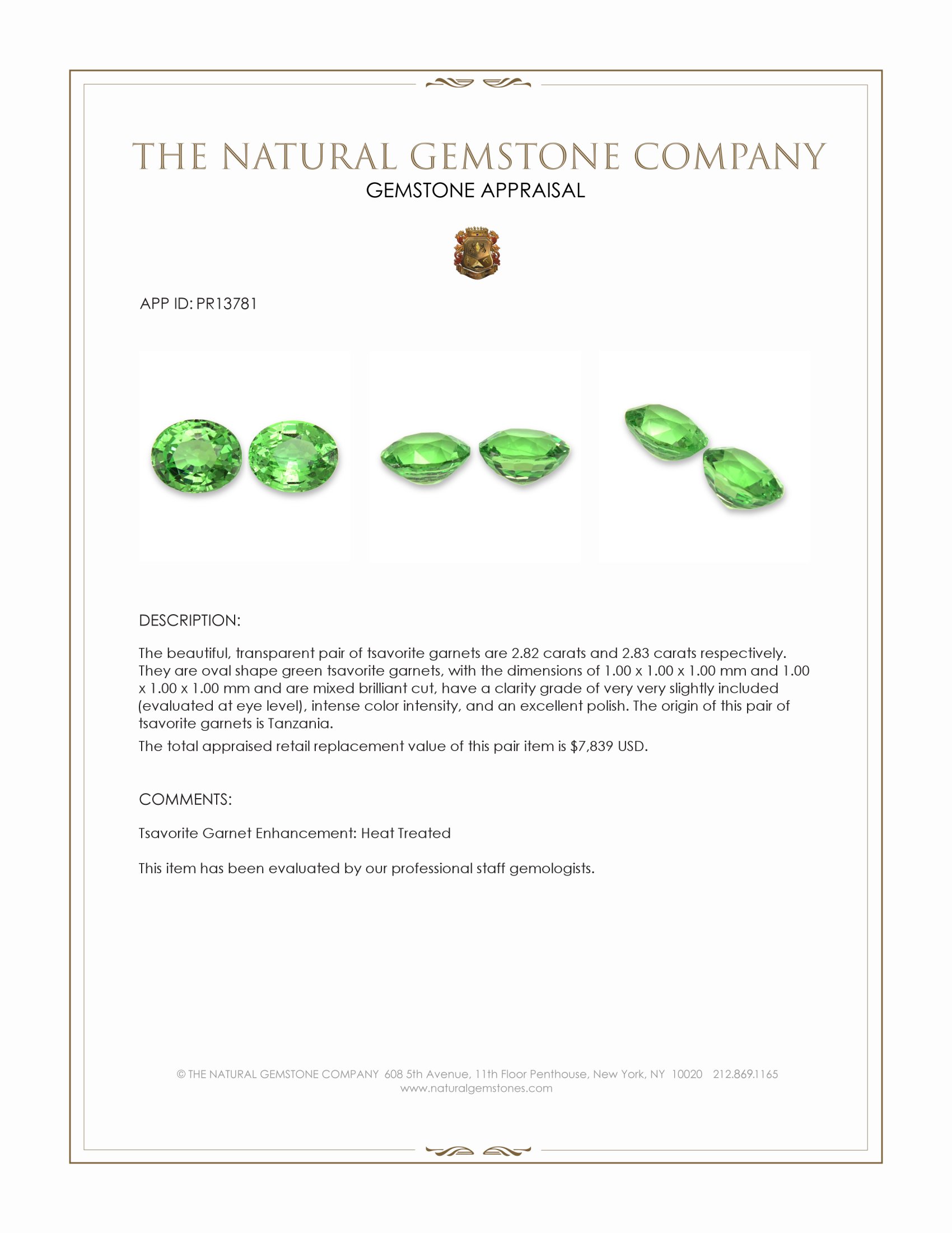 5.65 Ct.Tw. Tsavorite Garnet Pair from Tanzania