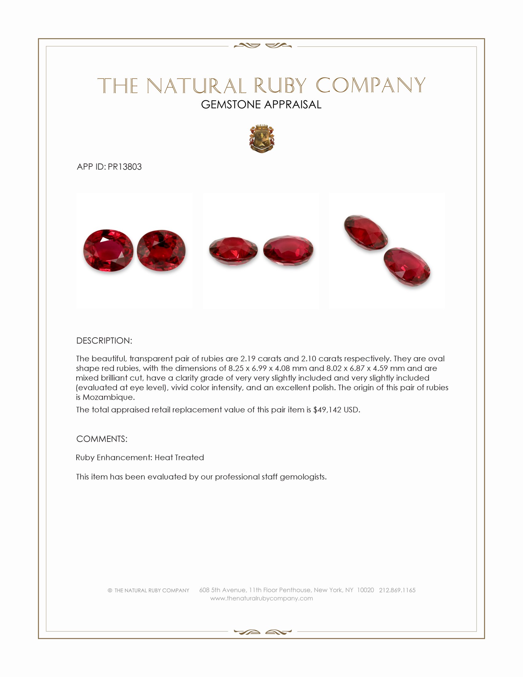 4.29 Ct.Tw. Ruby Pair from Mozambique