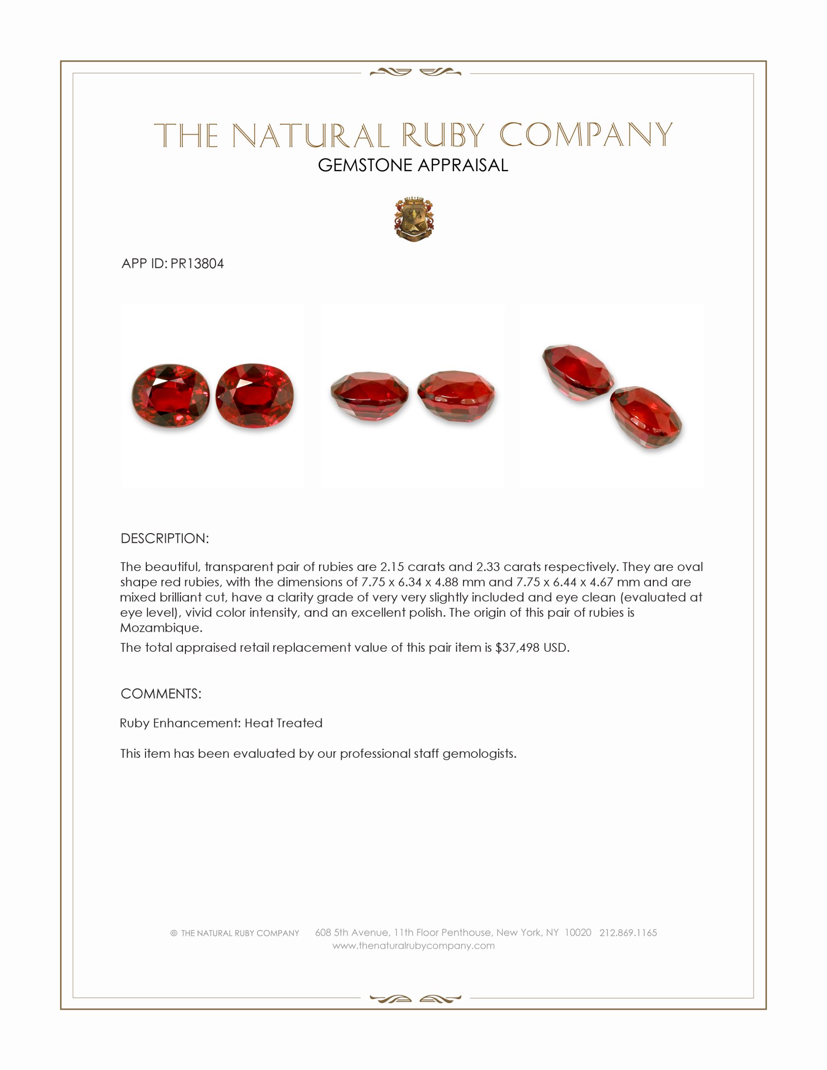4.48 Ct.Tw. Ruby Pair from Mozambique