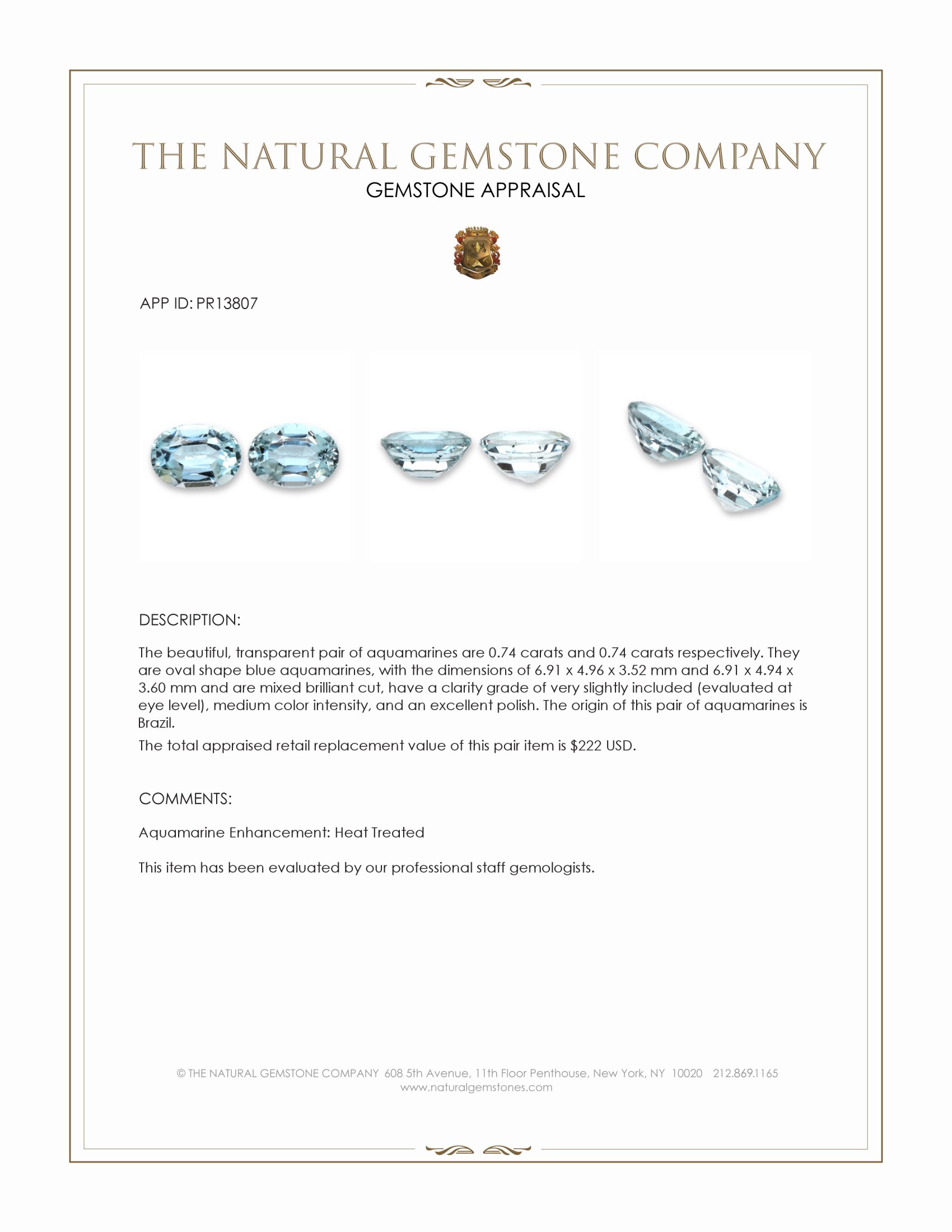 1.48 Ct.Tw. Blue Aquamarine Pair from Brazil