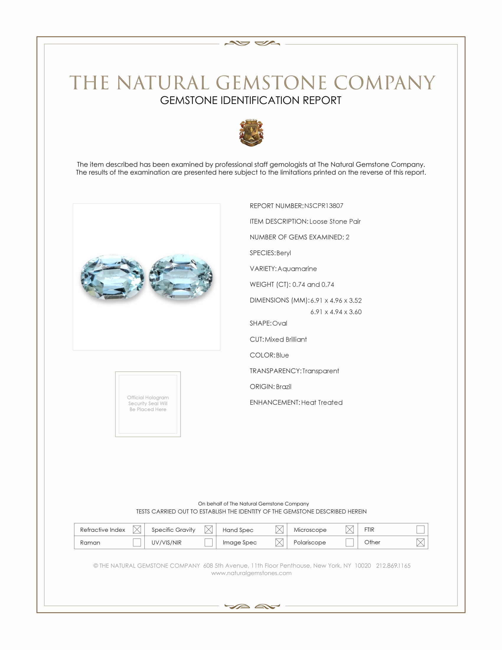 1.48 Ct.Tw. Blue Aquamarine Pair from Brazil