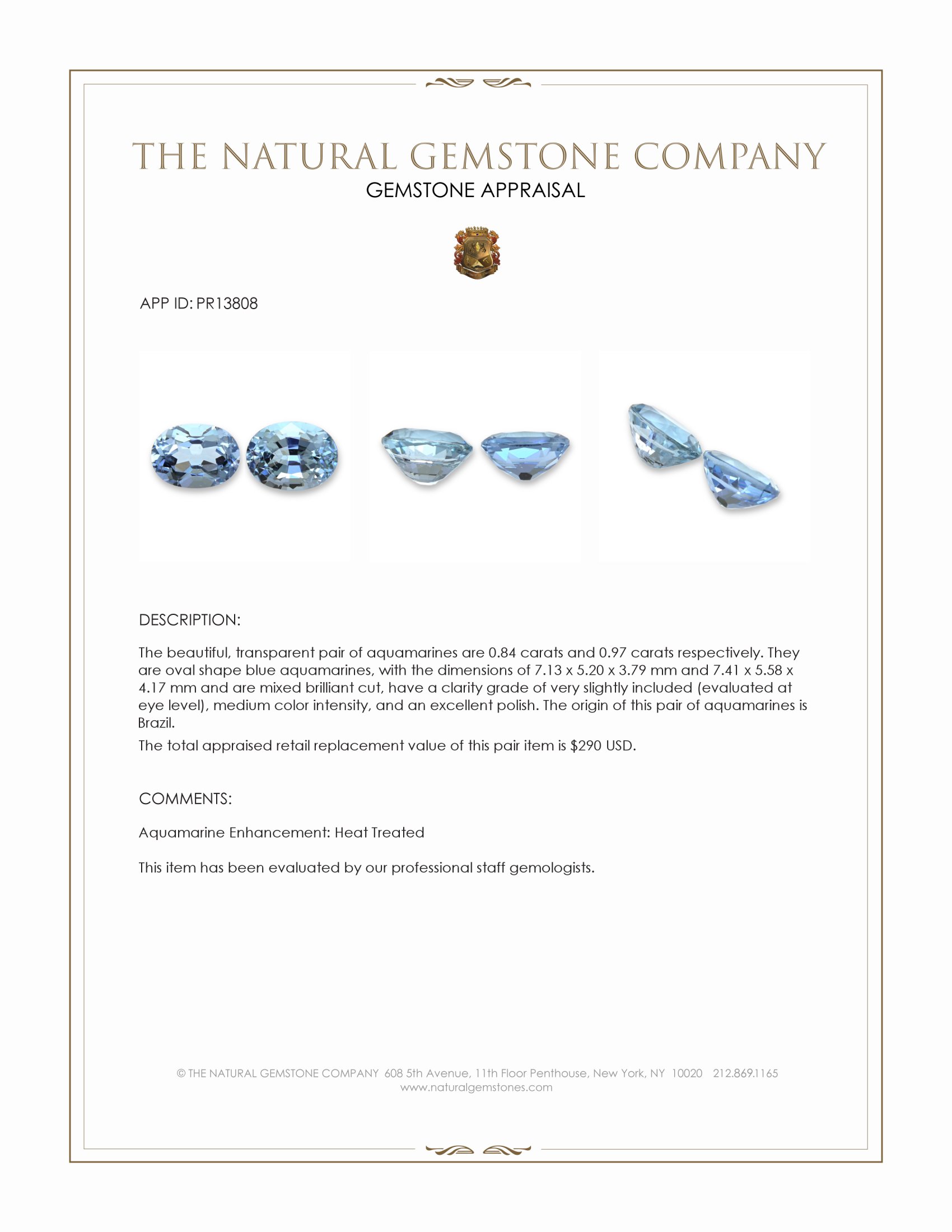 1.81 Ct.Tw. Blue Aquamarine Pair from Brazil