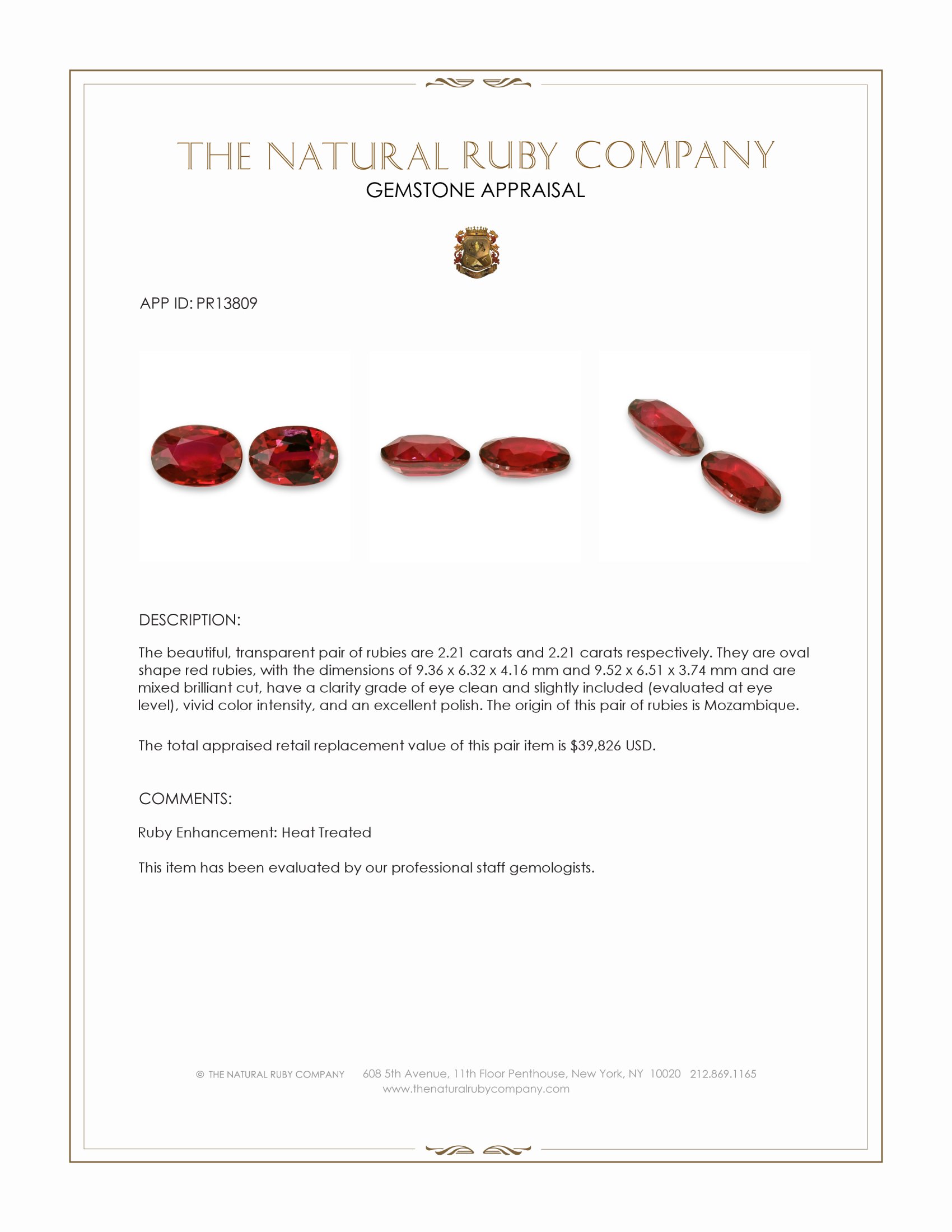 4.42 Ct.Tw. Ruby Pair from Mozambique
