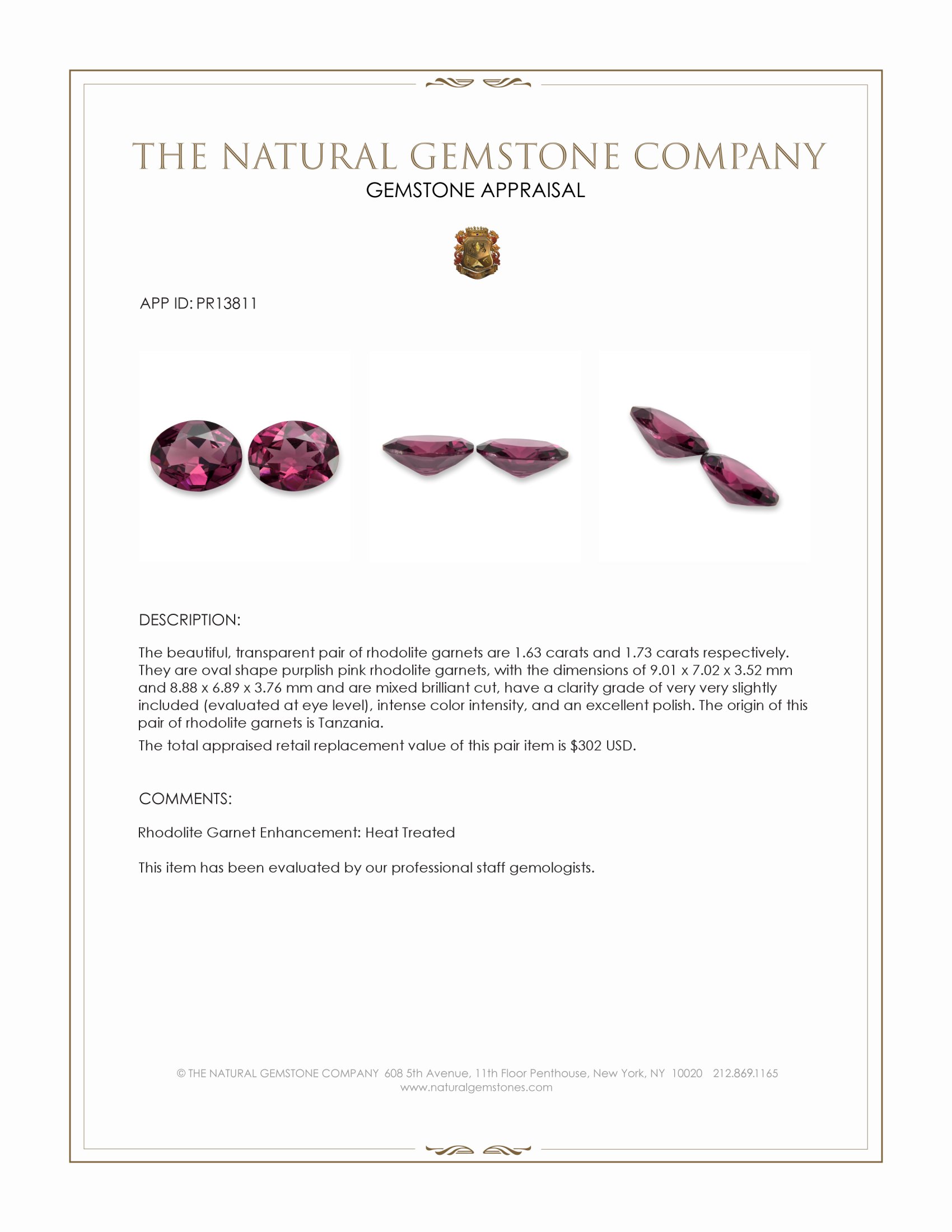 3.36 Ct.Tw. Purplish Pink Rhodolite Garnet Pair from Tanzania