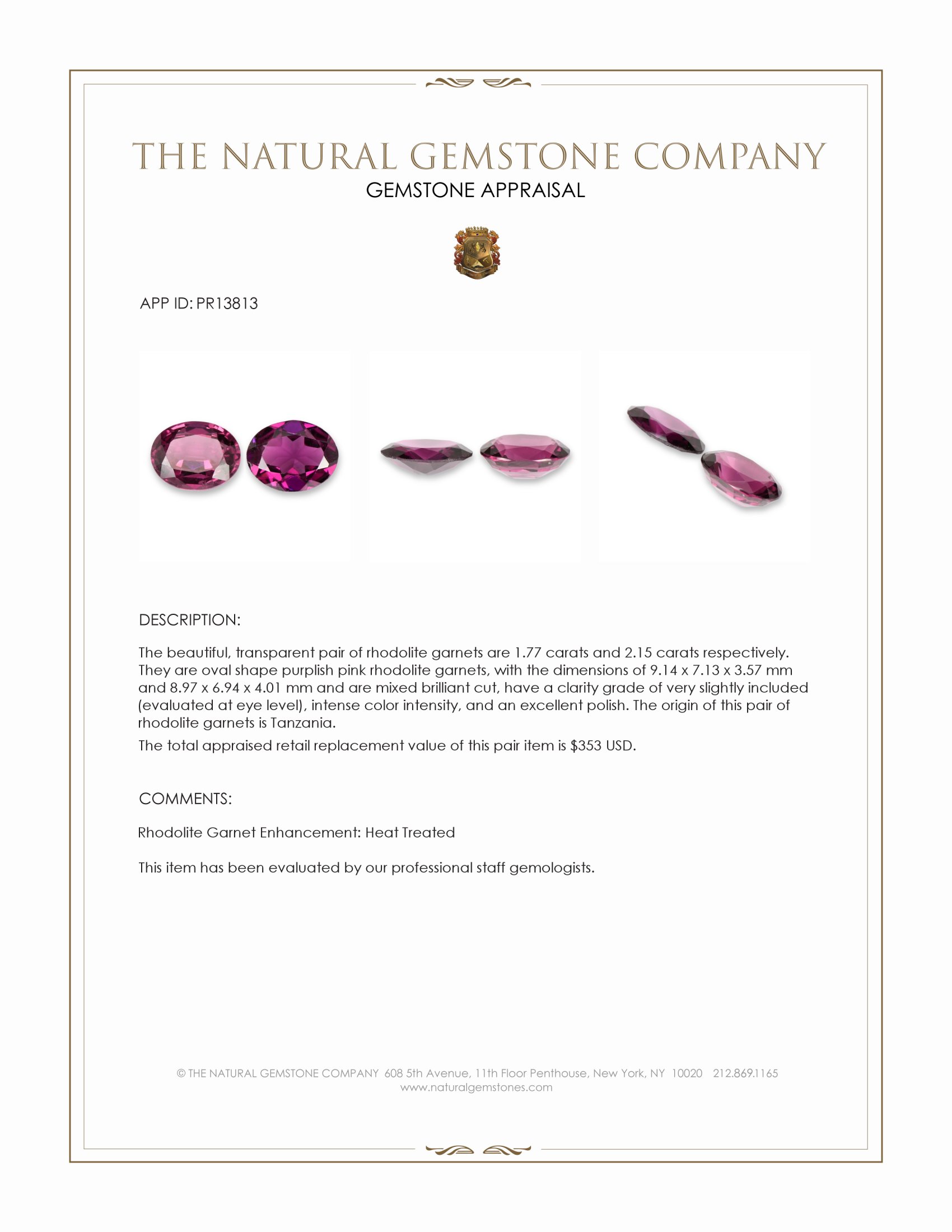 3.92 Ct.Tw. Purplish Pink Rhodolite Garnet Pair from Tanzania