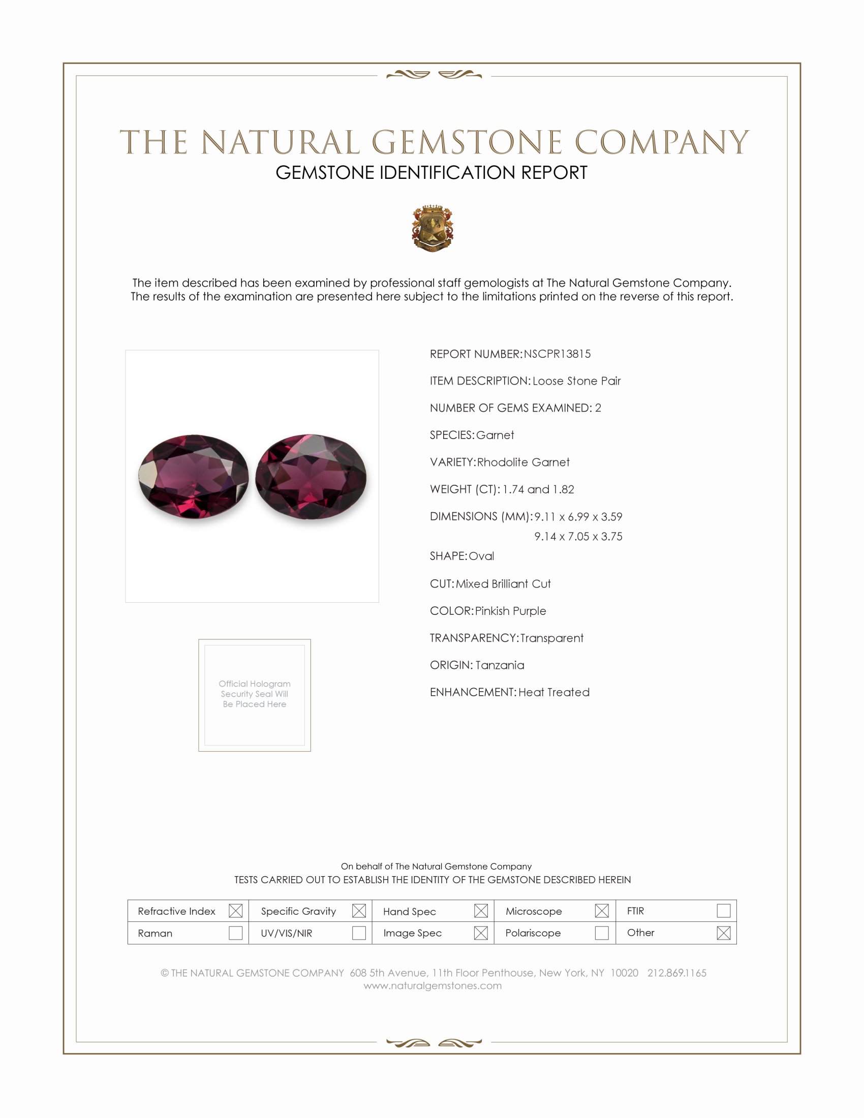 3.56 Ct.Tw. Pinkish Purple Rhodolite Garnet Pair from Tanzania