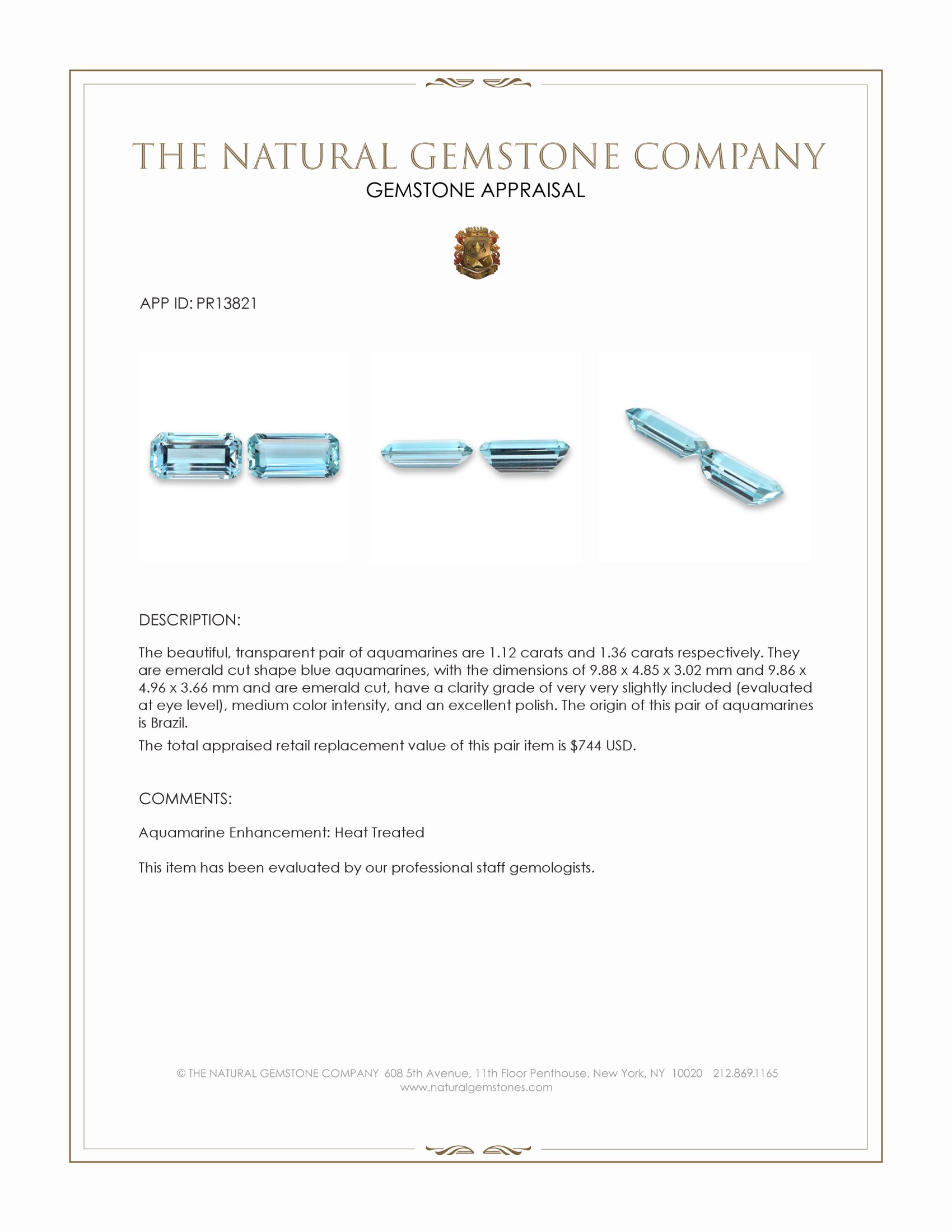 2.48 Ct.Tw. Blue Aquamarine Pair from Brazil