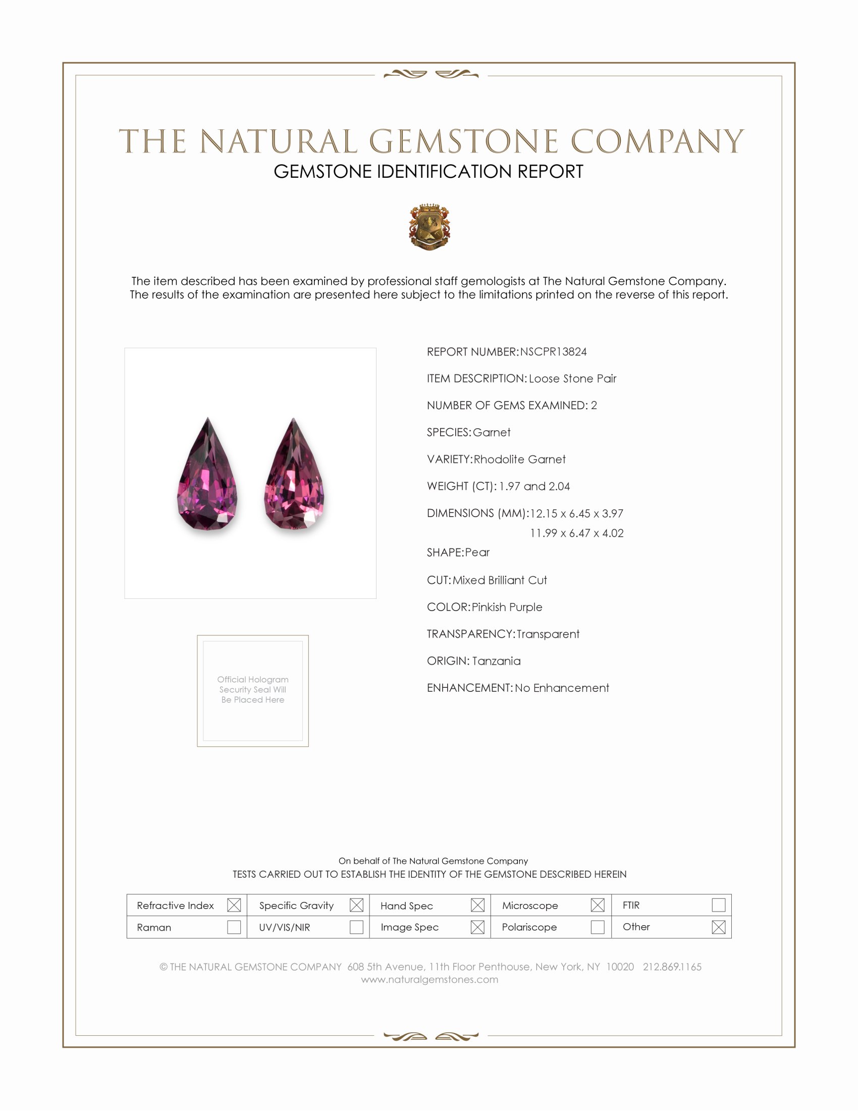 4.01 Ct.Tw. Pinkish Purple Rhodolite Garnet Pair from Tanzania