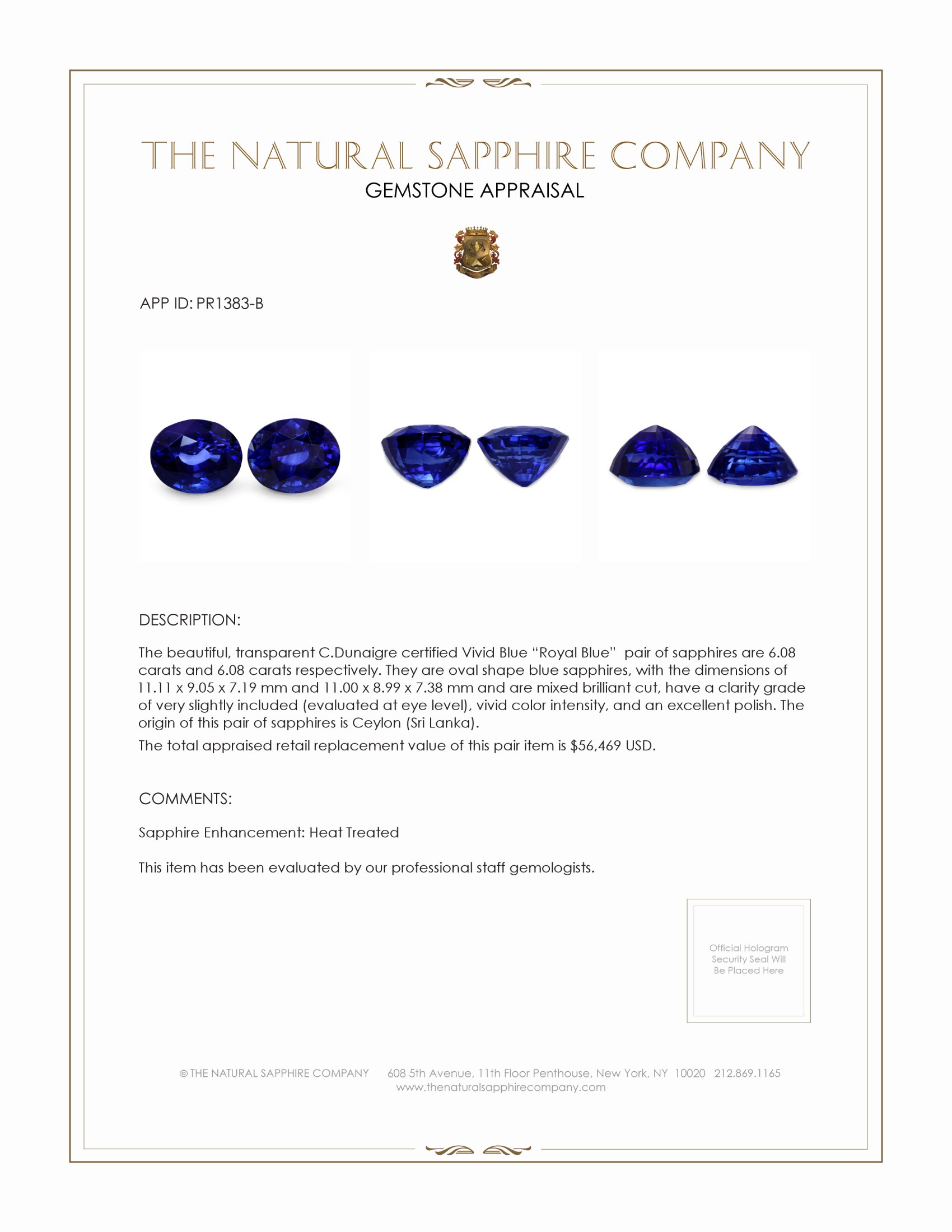 12.16 Ct.Tw. Blue Sapphire Pair from Ceylon (Sri Lanka)