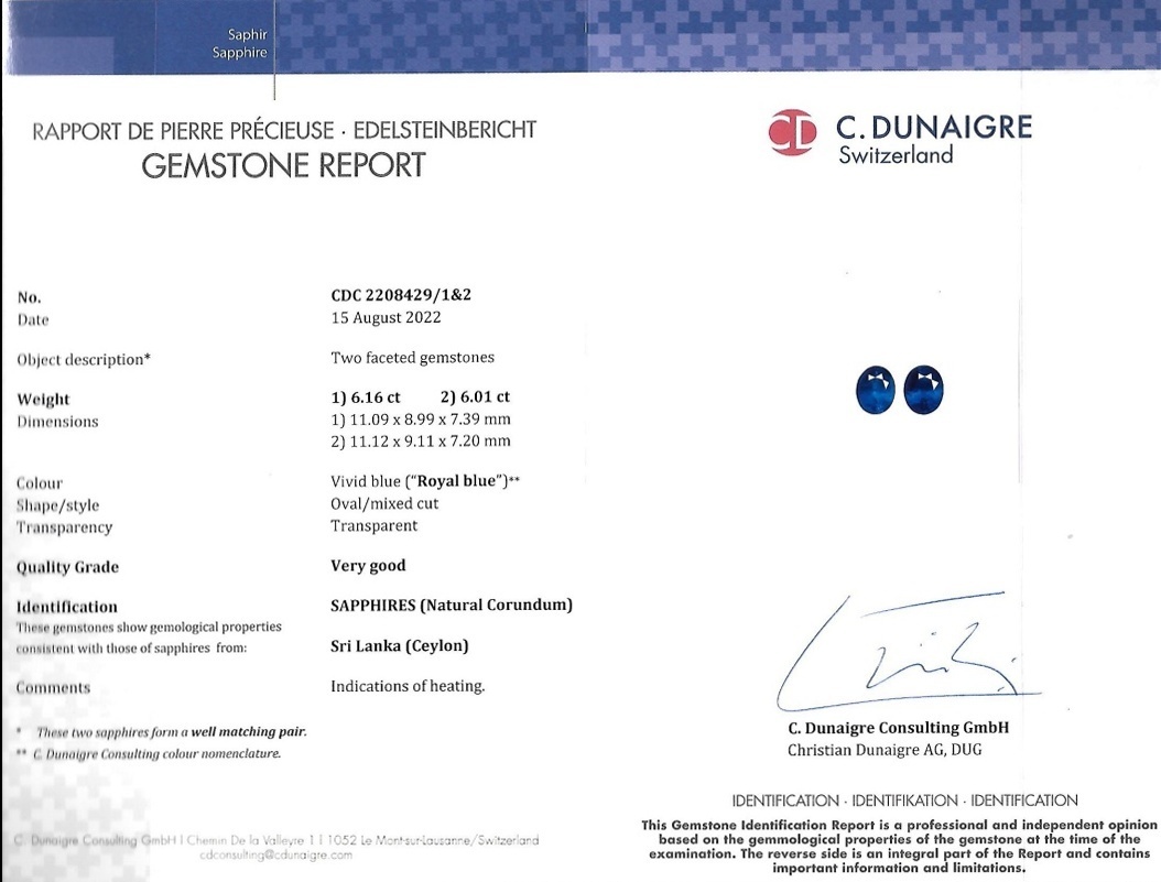 12.16 Ct.Tw. Blue Sapphire Pair from Ceylon (Sri Lanka)