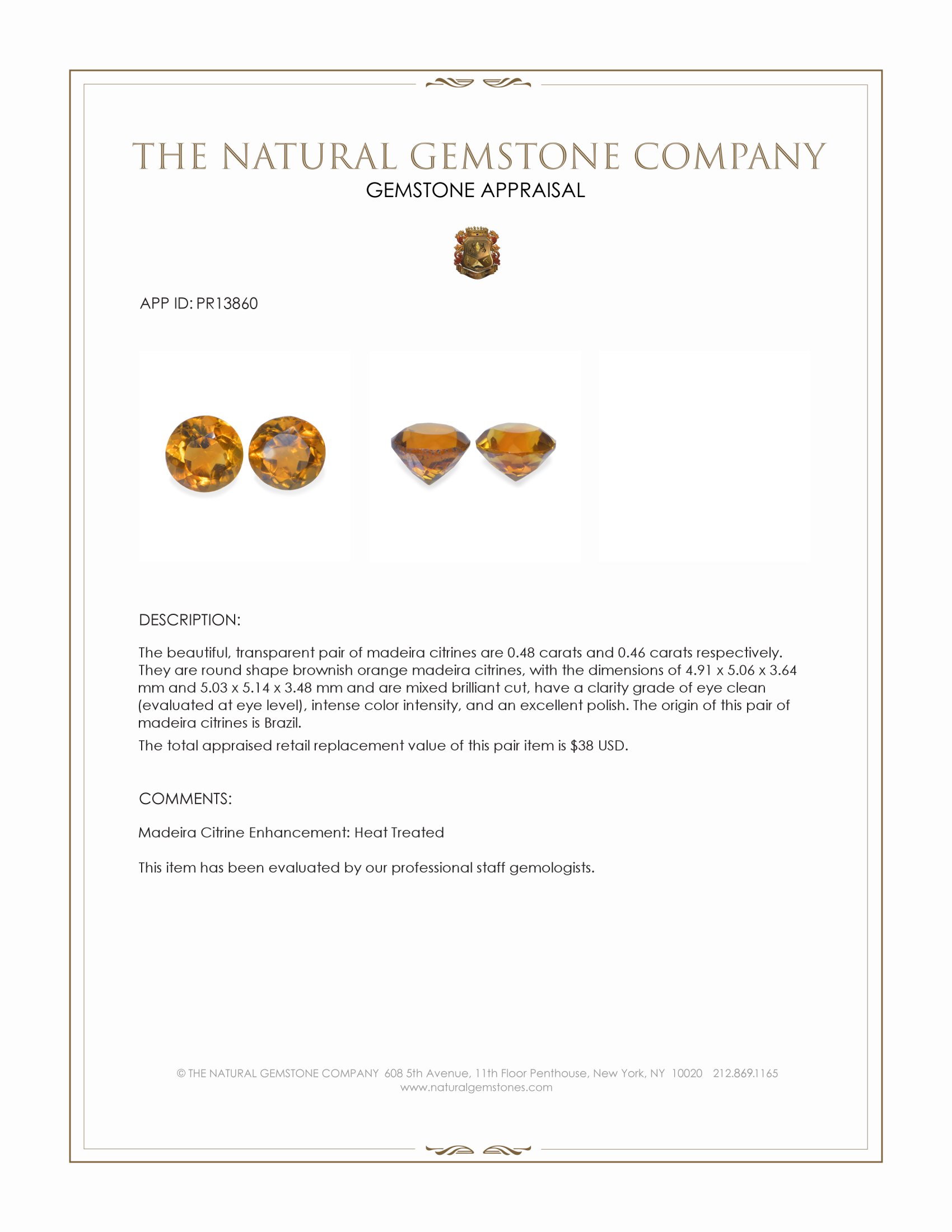 0.94 Ct.Tw. Brownish Orange Madeira Citrine Pair from Brazil