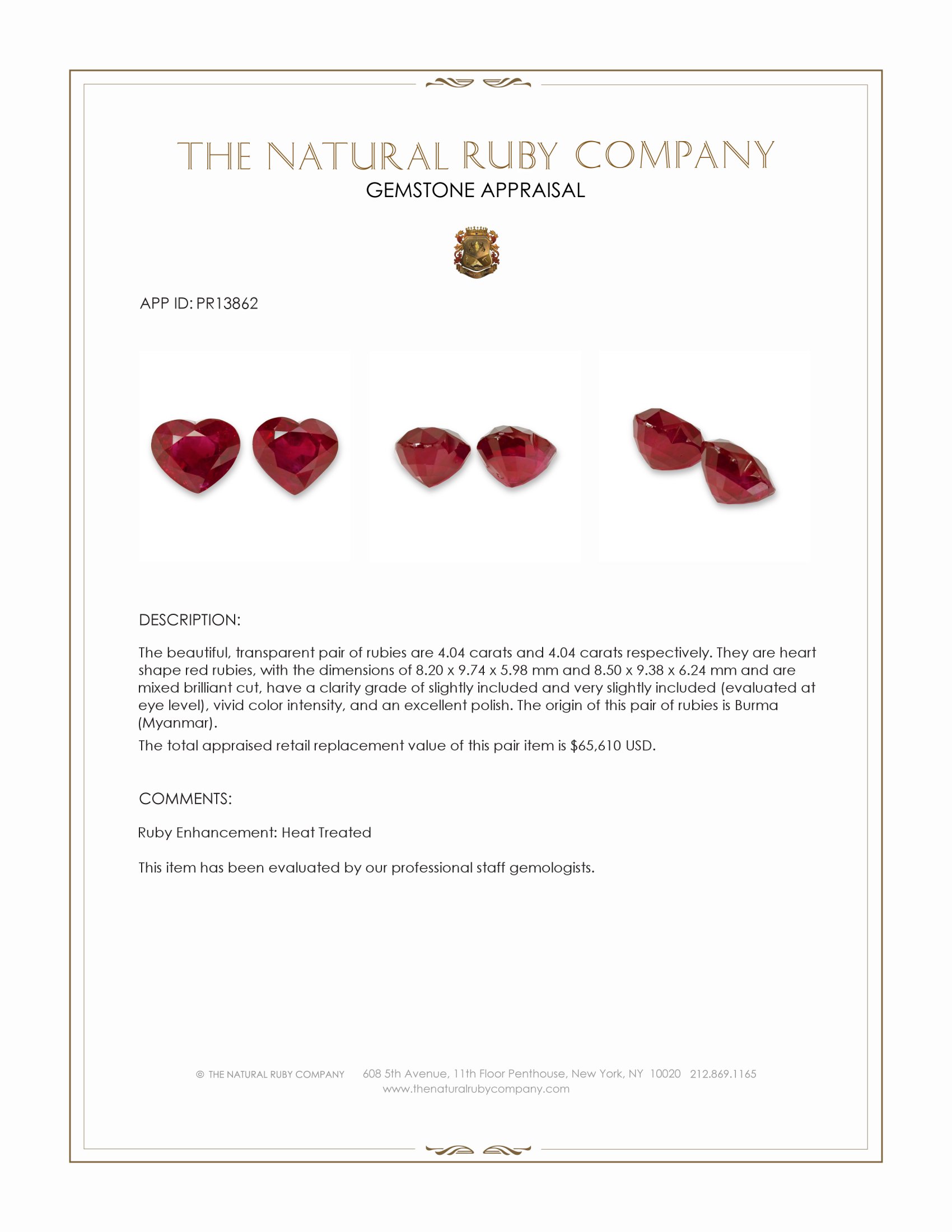 8.08 Ct.Tw. Ruby Pair from Burma (Myanmar)