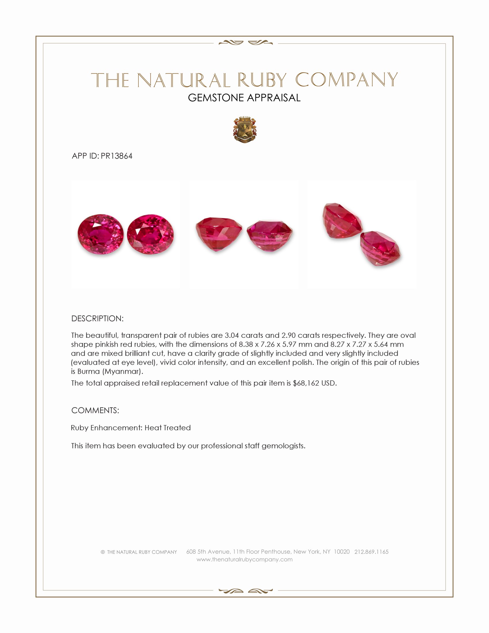 5.94 Ct.Tw. Pinkish Red Ruby Pair from Burma (Myanmar)
