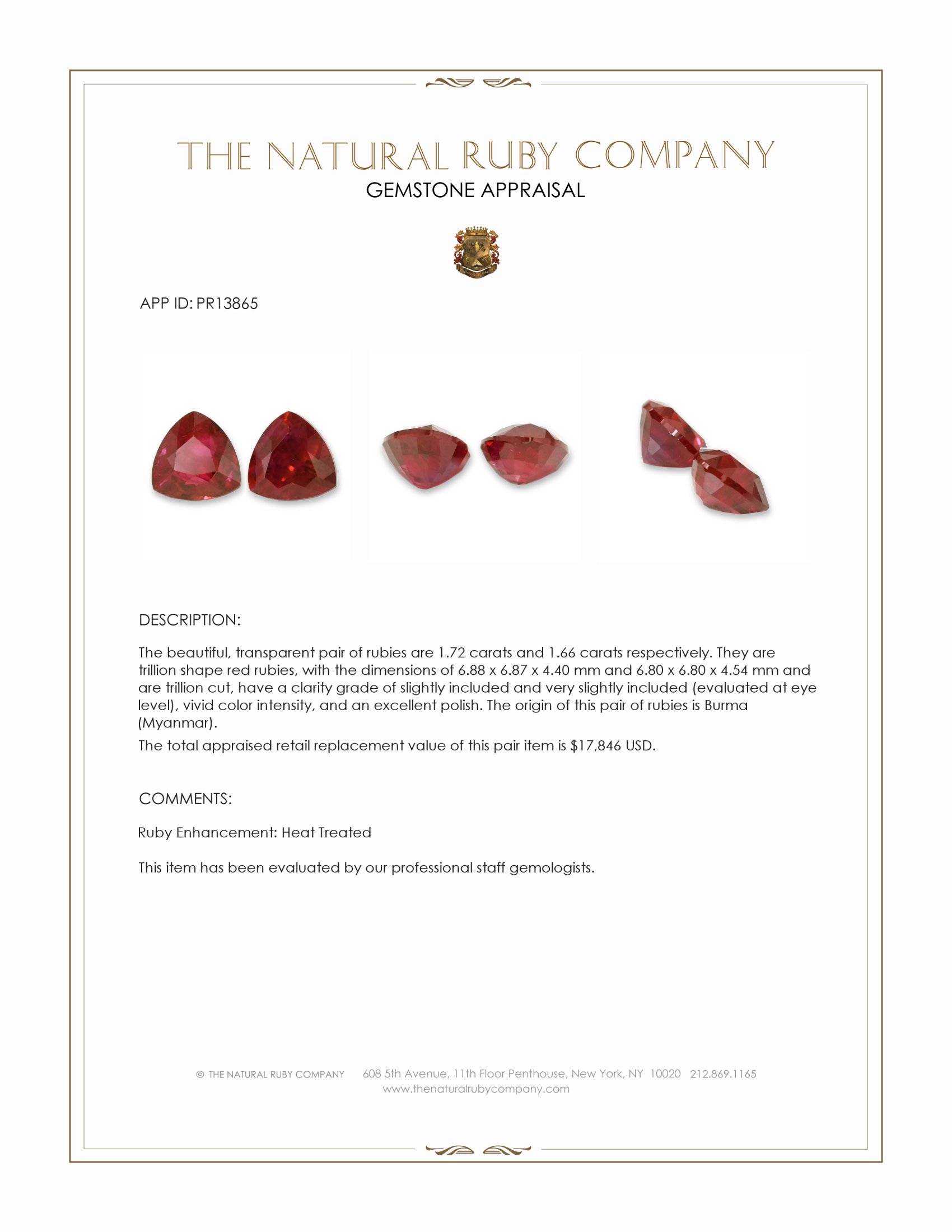 3.38 Ct.Tw. Ruby Pair from Burma (Myanmar)