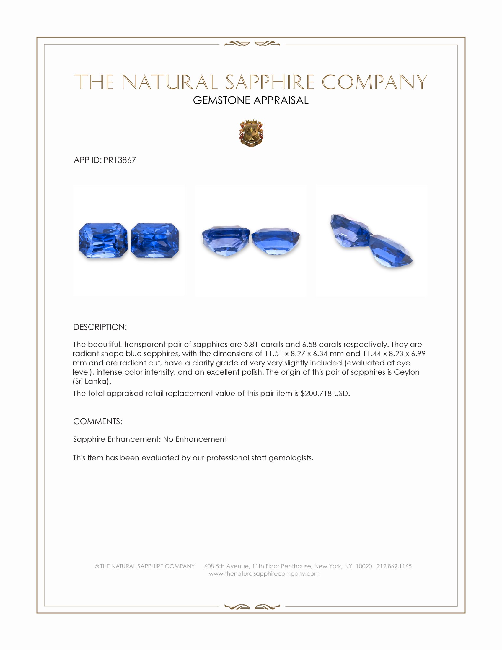 12.39 Ct.Tw. Blue Sapphire Pair from Ceylon (Sri Lanka)