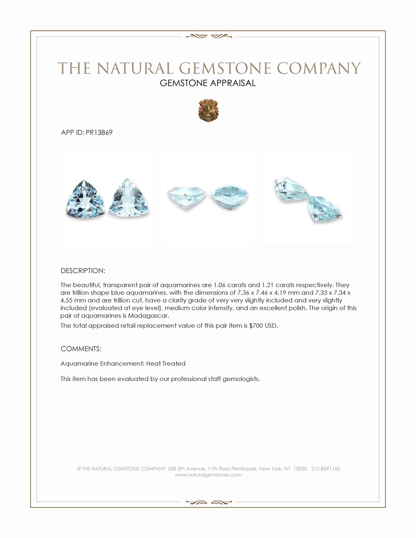 2.27 Ct.Tw. Blue Aquamarine Pair from Madagascar