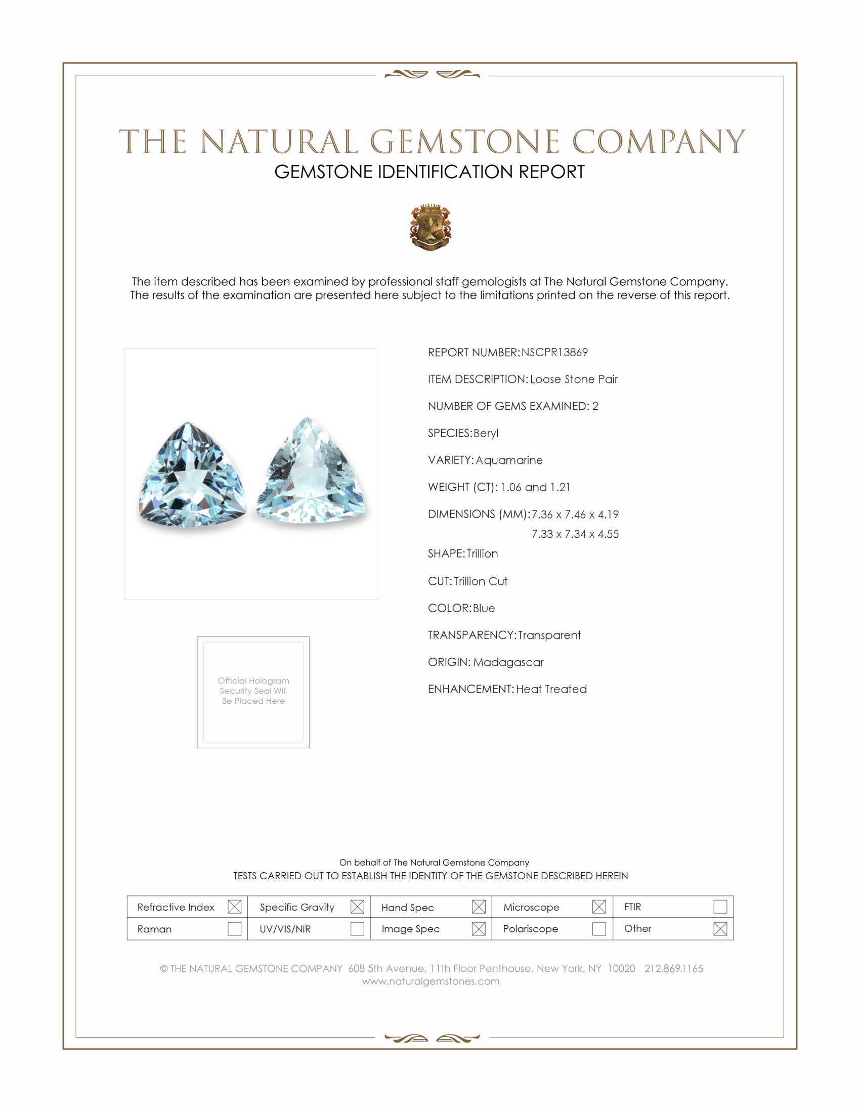 2.27 Ct.Tw. Blue Aquamarine Pair from Madagascar