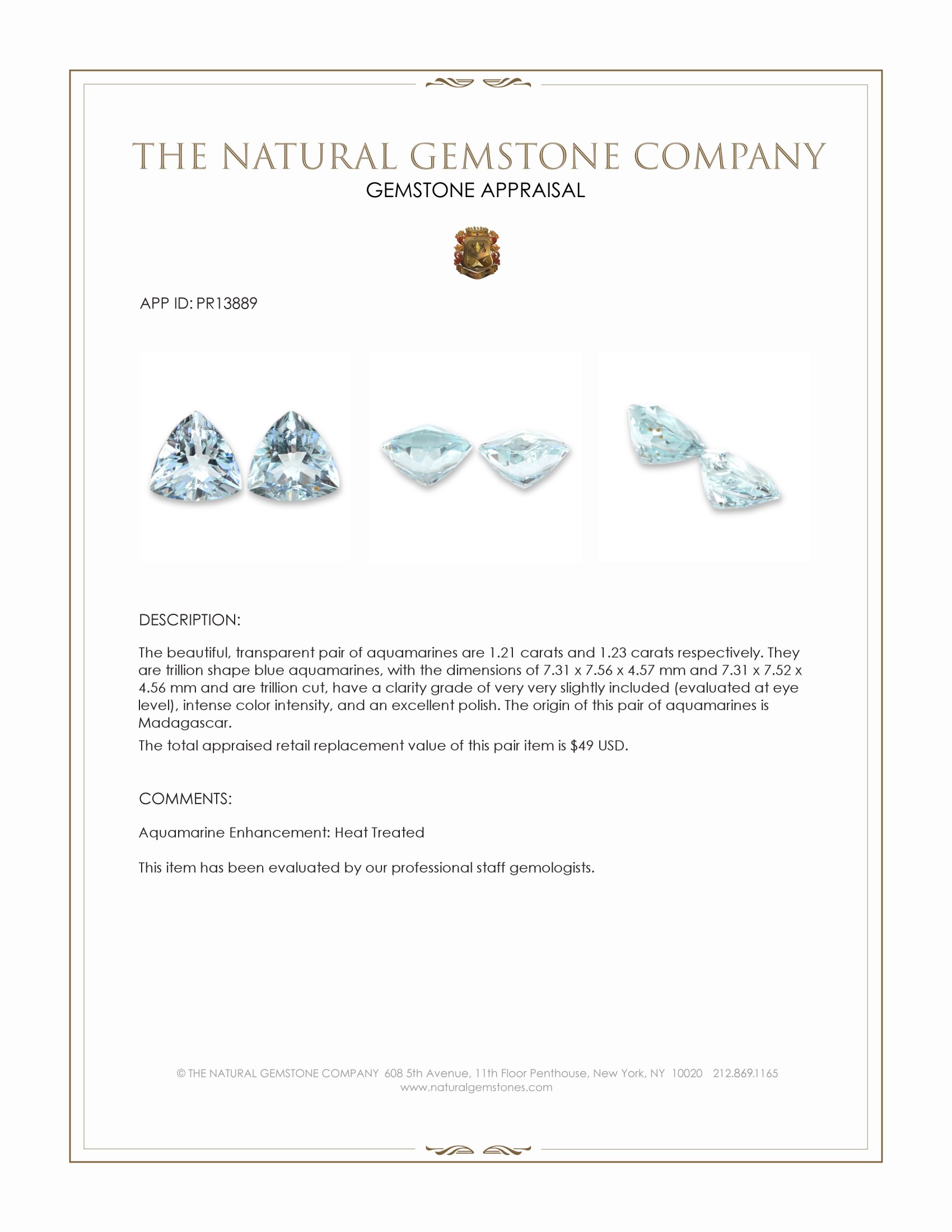 2.44 Ct.Tw. Blue Aquamarine Pair from Madagascar