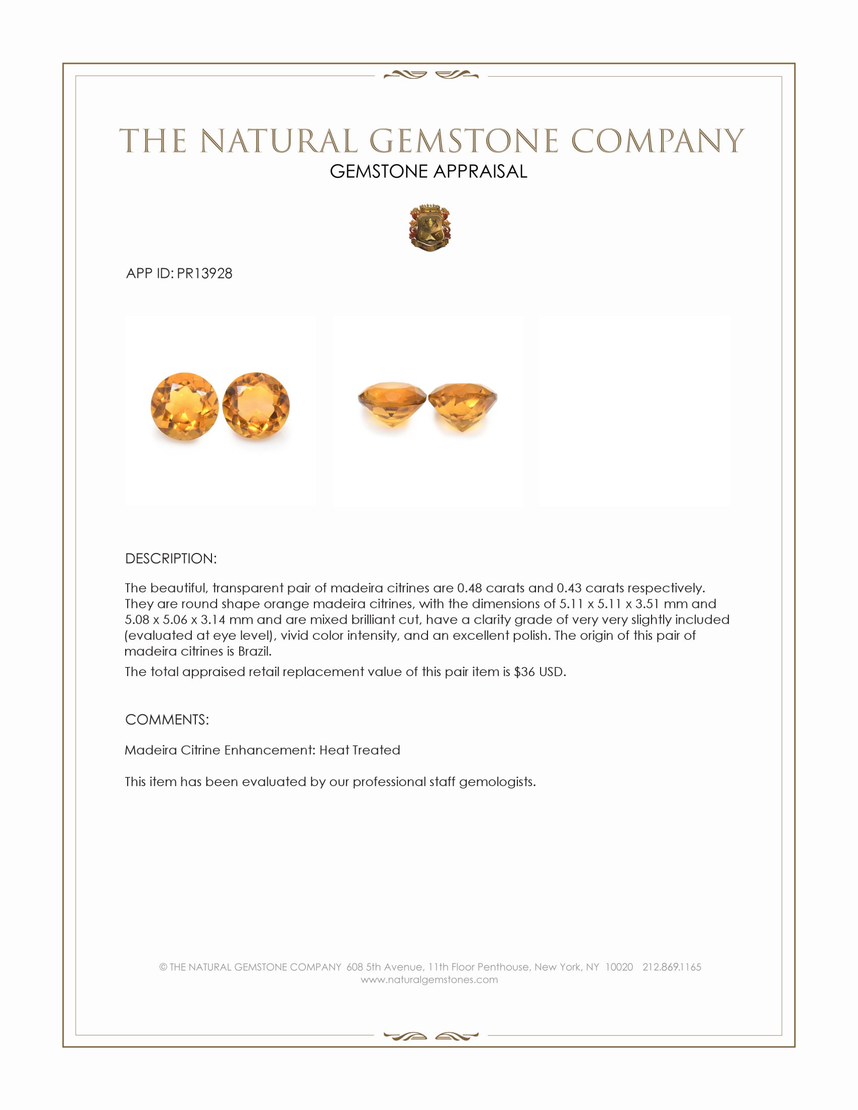 0.91 Ct.Tw. Orange Madeira Citrine Pair from Brazil
