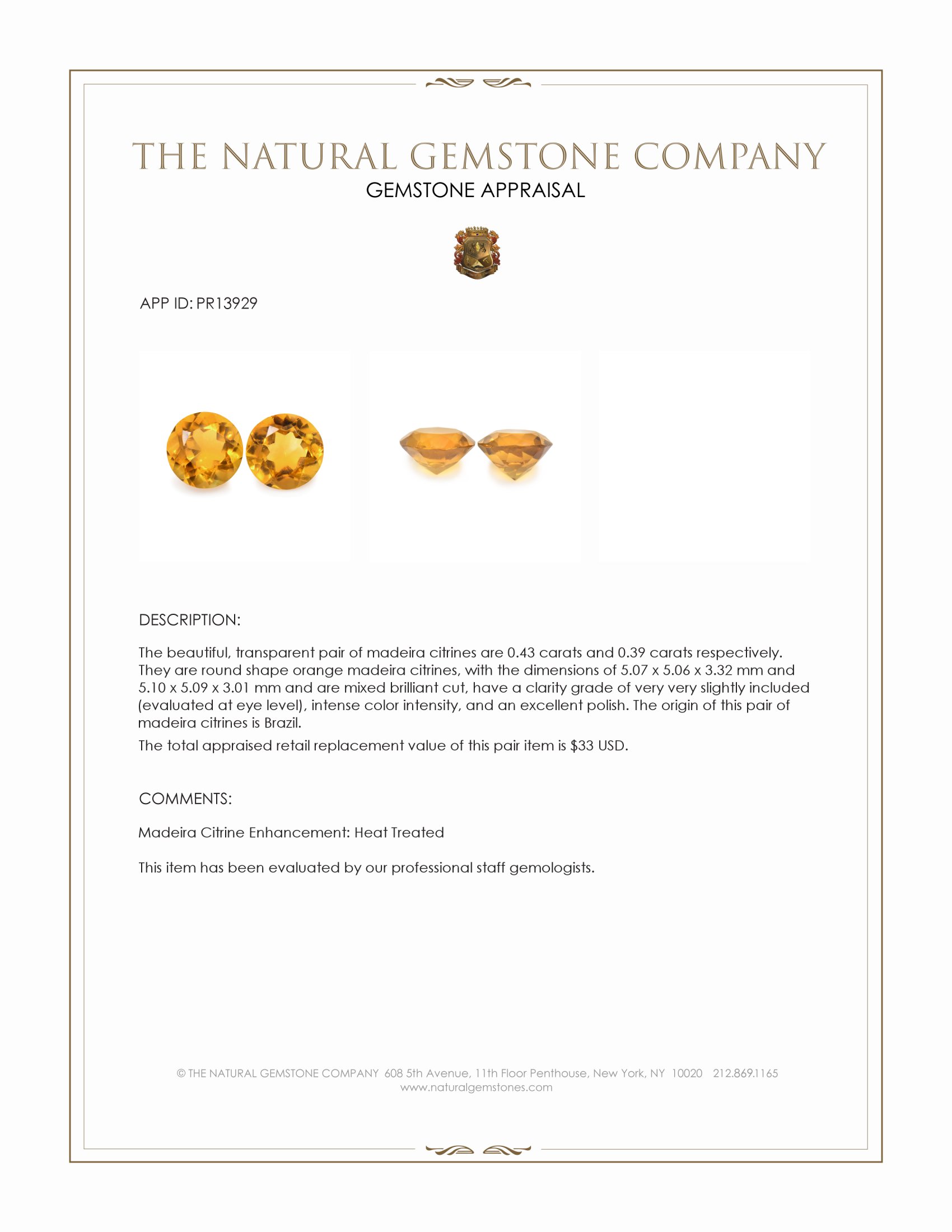 0.82 Ct.Tw. Orange Madeira Citrine Pair from Brazil