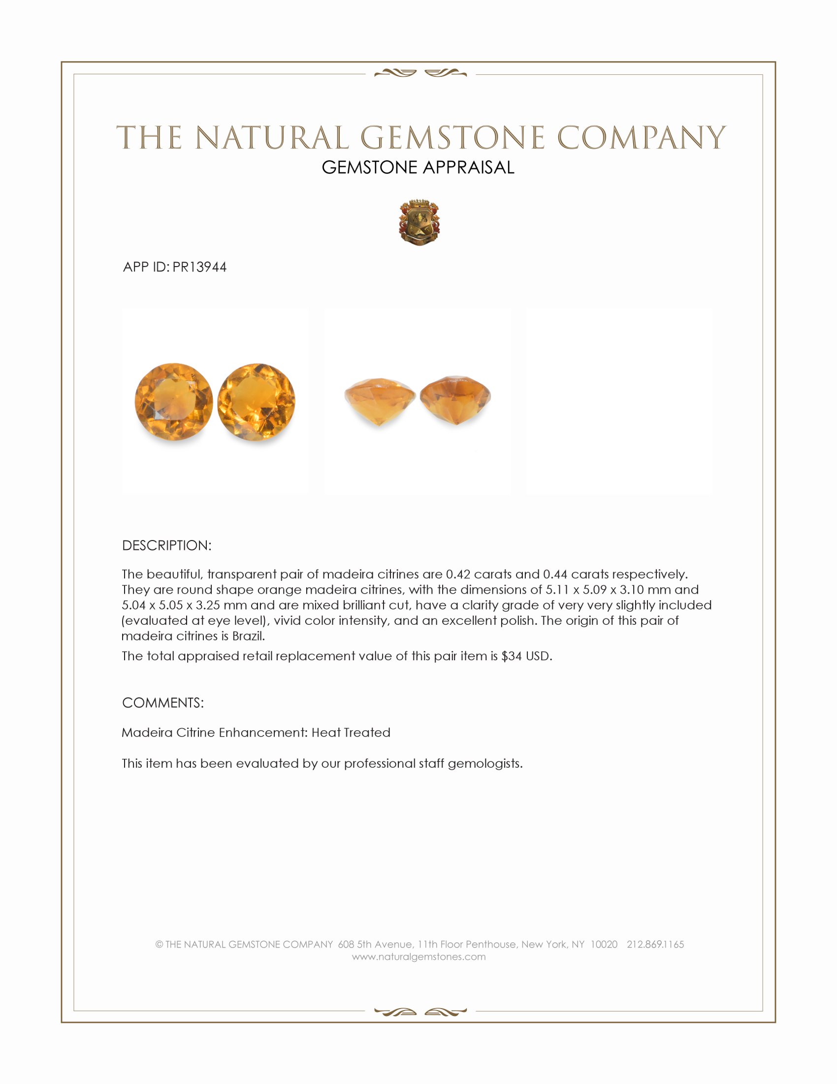 0.86 Ct.Tw. Orange Madeira Citrine Pair from Brazil